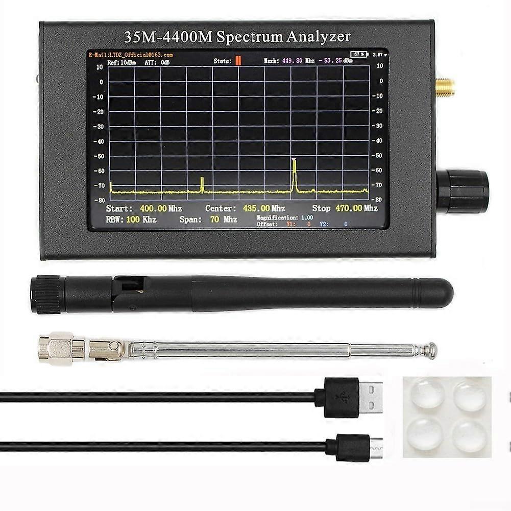35M4400MHz Spectrum Analyzer with 4.3' TFT Color LCD Screen, Handheld RF Signal Detector Tester for Wireless Devices, 5Level Adjustable.