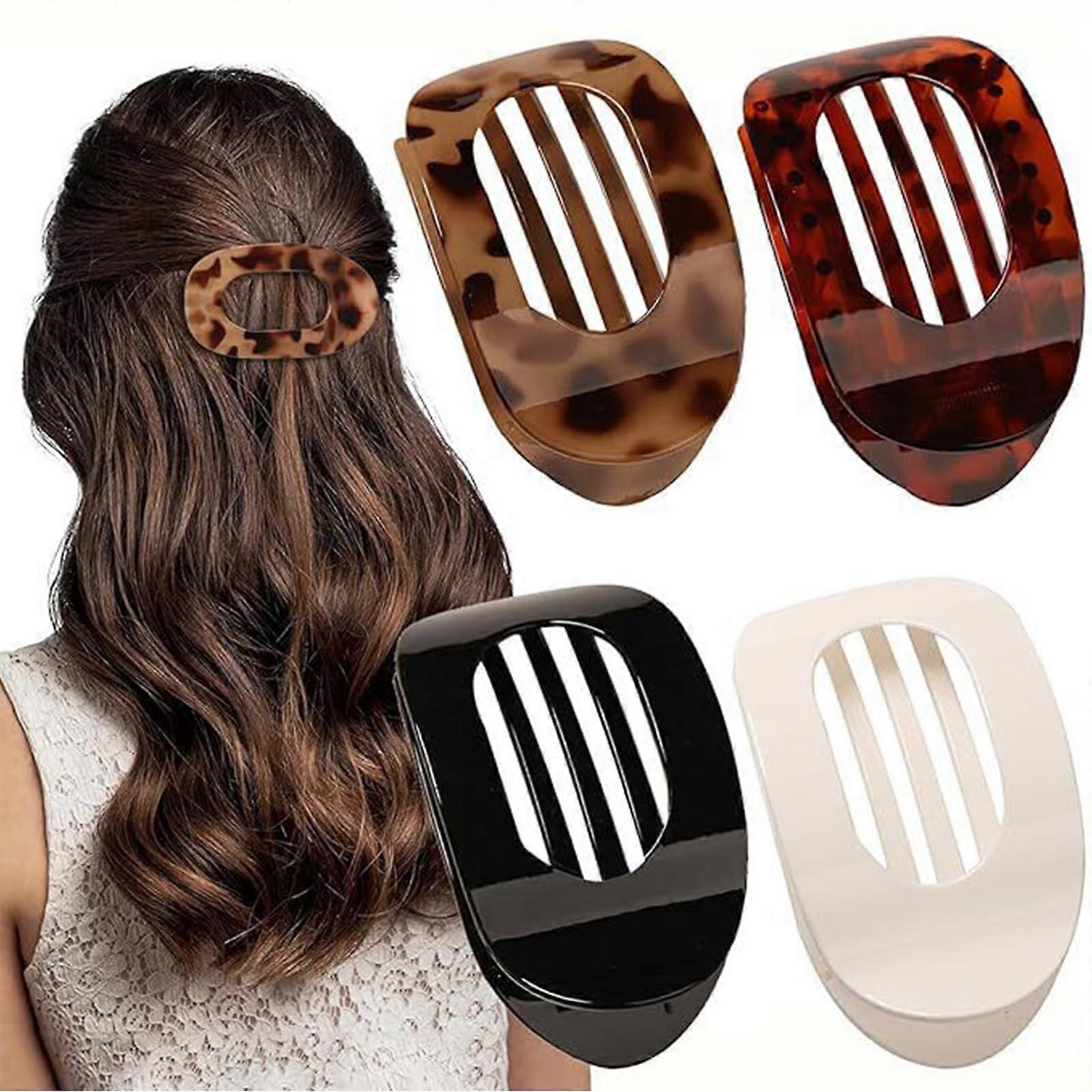 Flat Claw Clips For Women - Leopard Pattern, Matte Finish, Curved Non-Slip, 4-Pack, For Sleep And Driving, For Thin To Thick Hair
