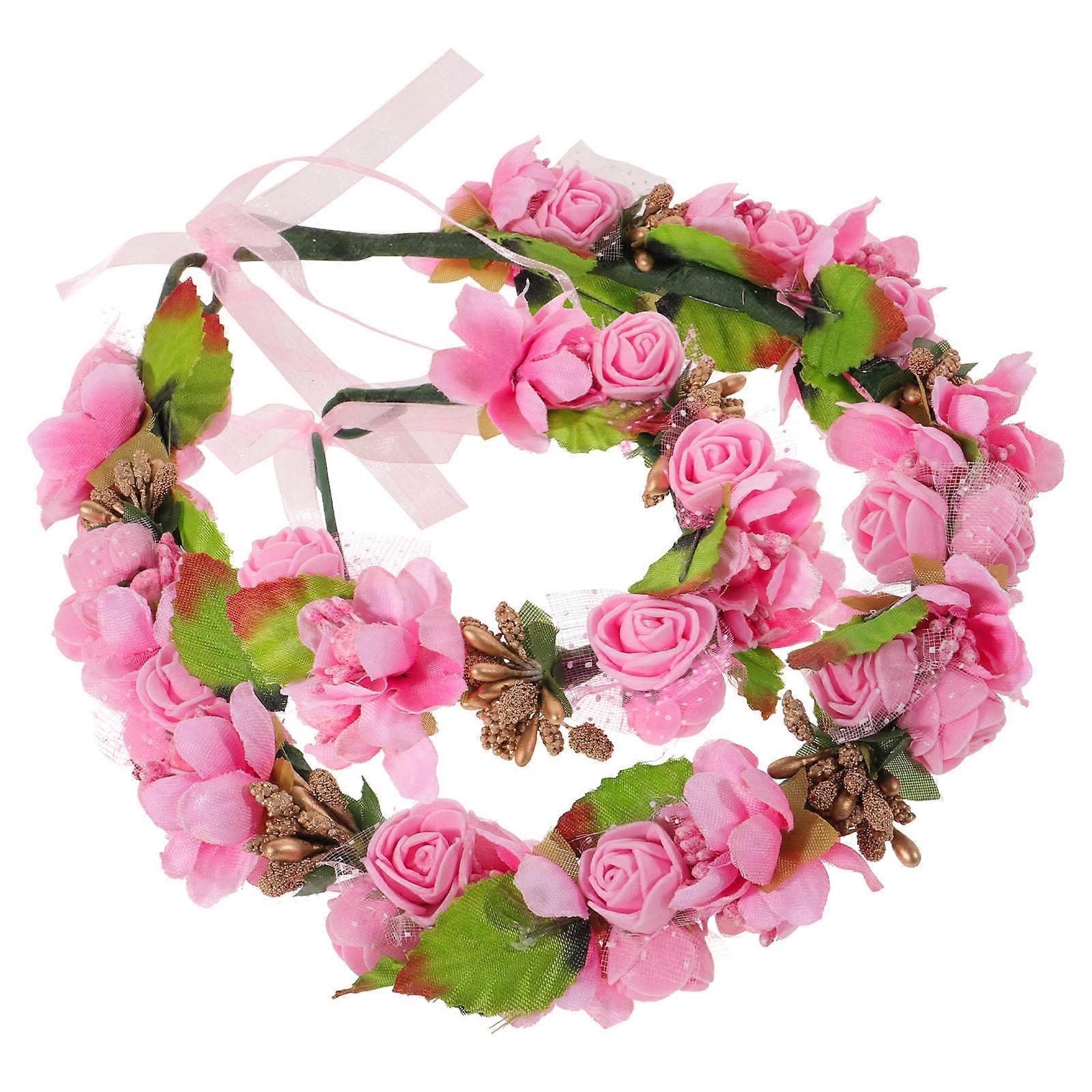 Pink Plastic Flower Headband with Elastic Design for Decoration Suitable for Wedding and Birthday Parties