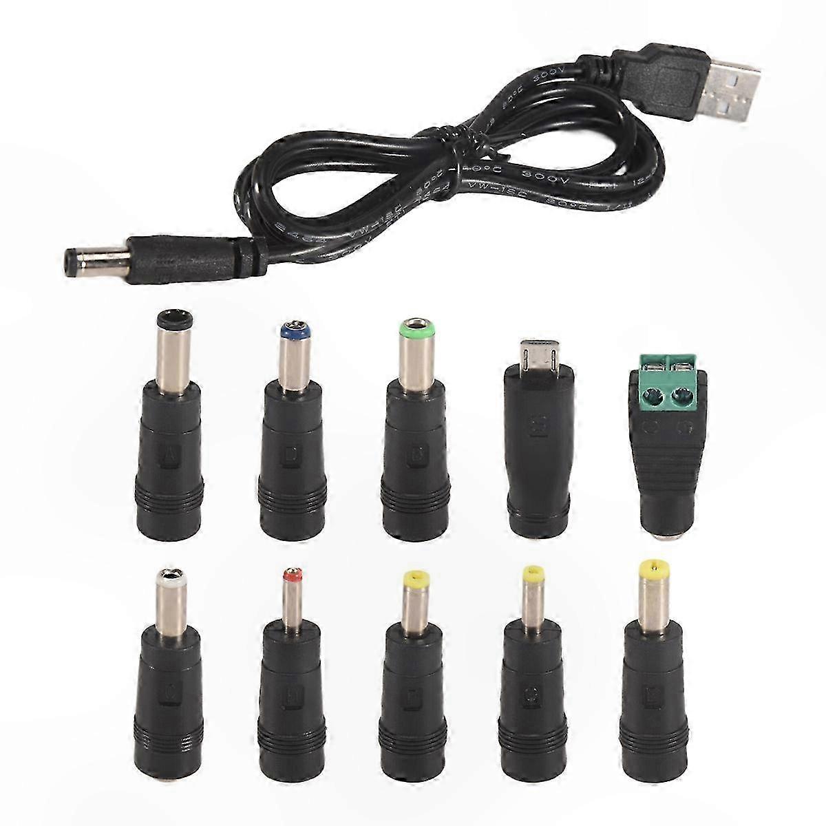 Universal USB to DC Power Cable with Interchangeable Plugs for Charging Devices
