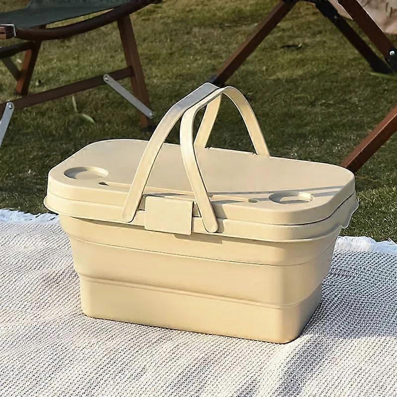 Collapsible Large Capacity Picnic Basket with Table Lightweight, Durable (Khaki)