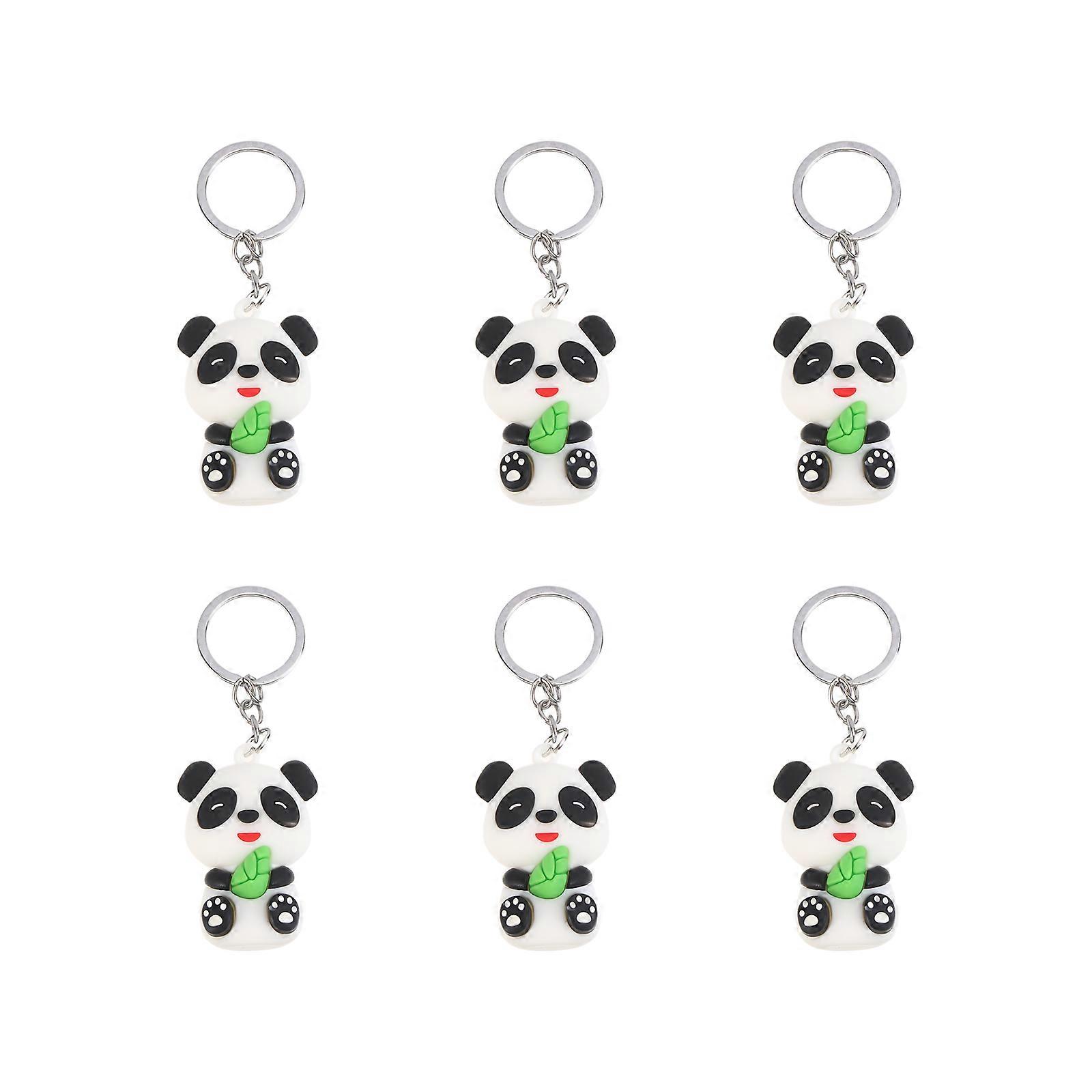 Cartoon Keychain Charm Panda Shaped Keychains Multi Color Phone Accessory 6Pcs
