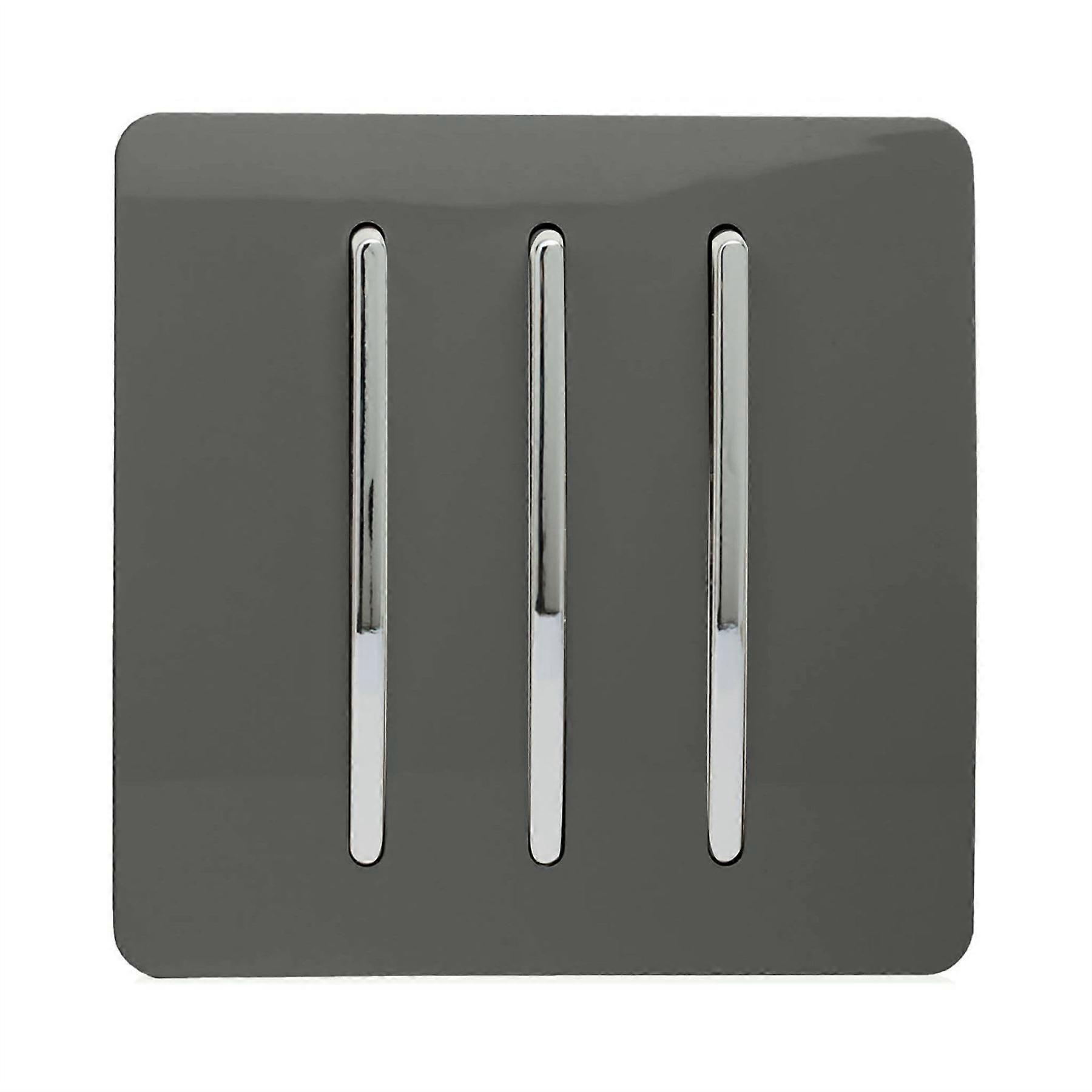 Trendi 3 Gang 2 Way Artistic Modern Glossy 10 Amp Rocker Tactile Light Switch Charcoal