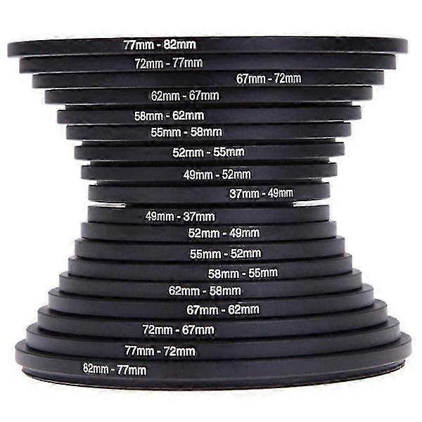 18-Piece 37-82 mm Lens Camera Mount Ring Filter Adapter Set Photo Conversion Accessories Step Up Down Easy to Use Useful.
