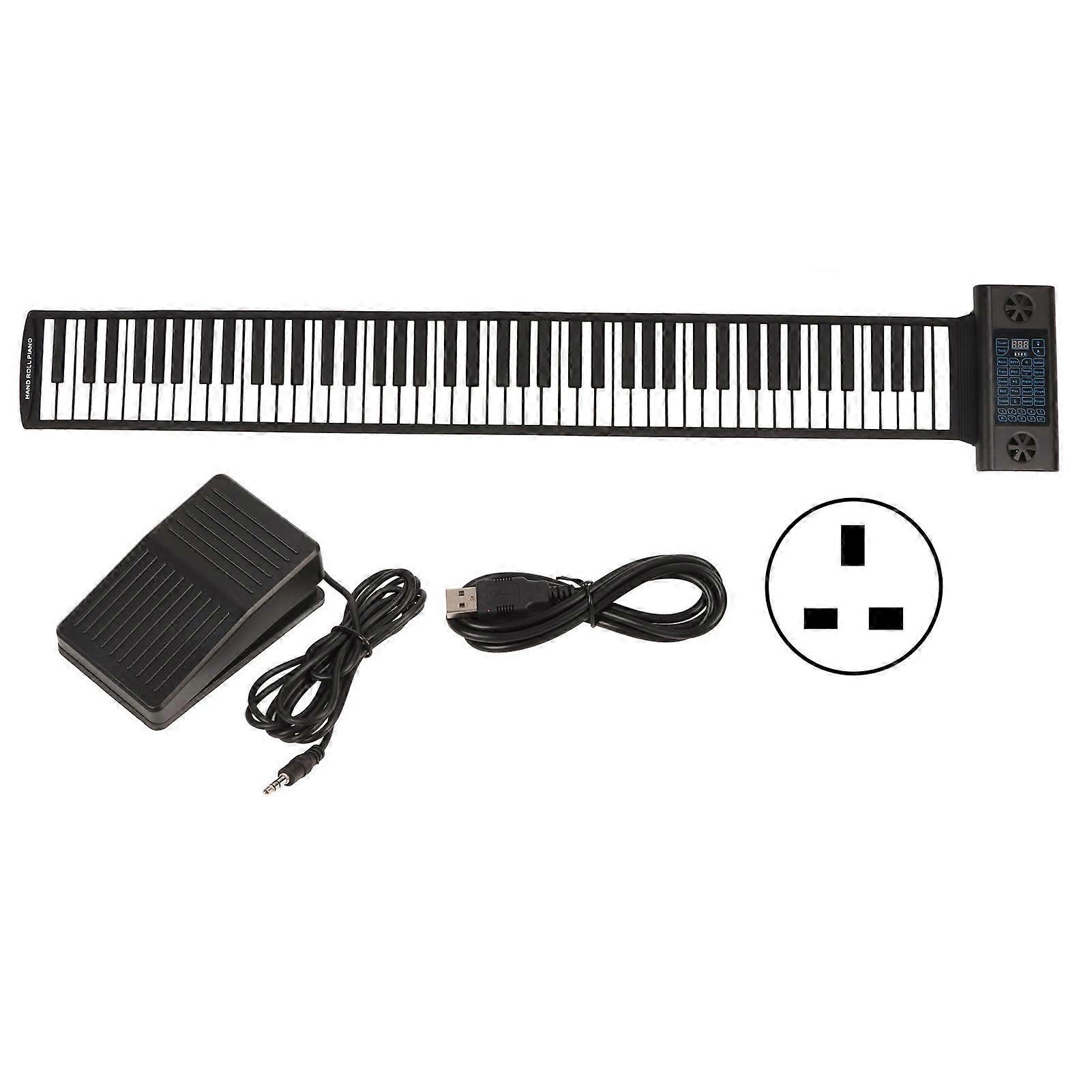 88-Key Foldable Roll Up Piano with Bluetooth MIDI, Double Horn, and LED Display UK Plug