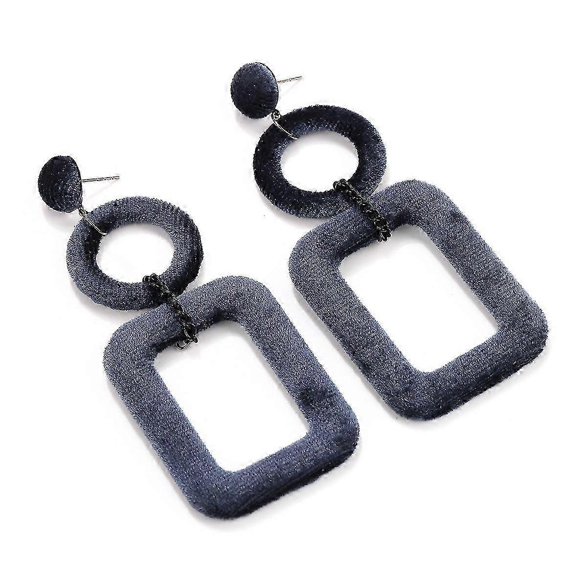 Hollow Rectangle Velvet Dangle Drop Earrings Pierced Circle Ring