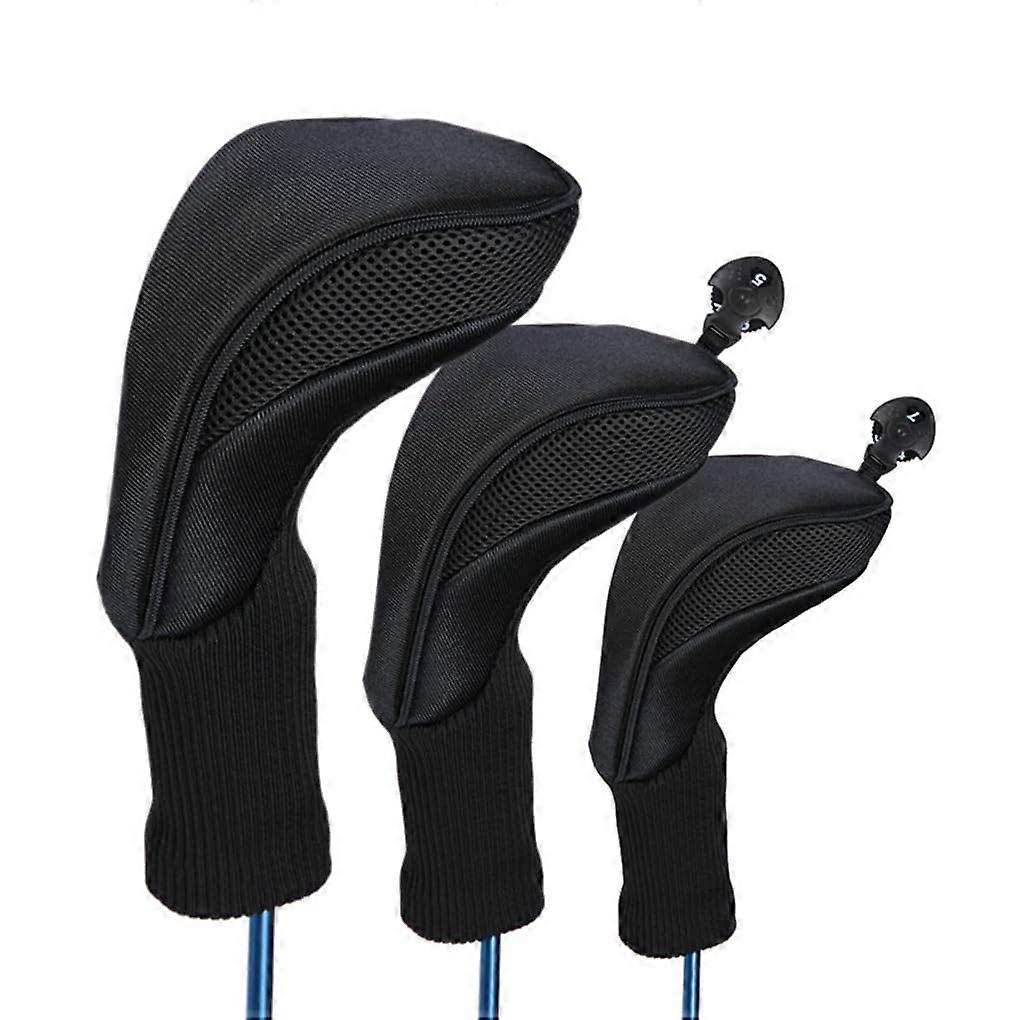 Golf Club Cover Putter Head Covers Pack Of 3 Nylon Black With Number Tag Travel Protector