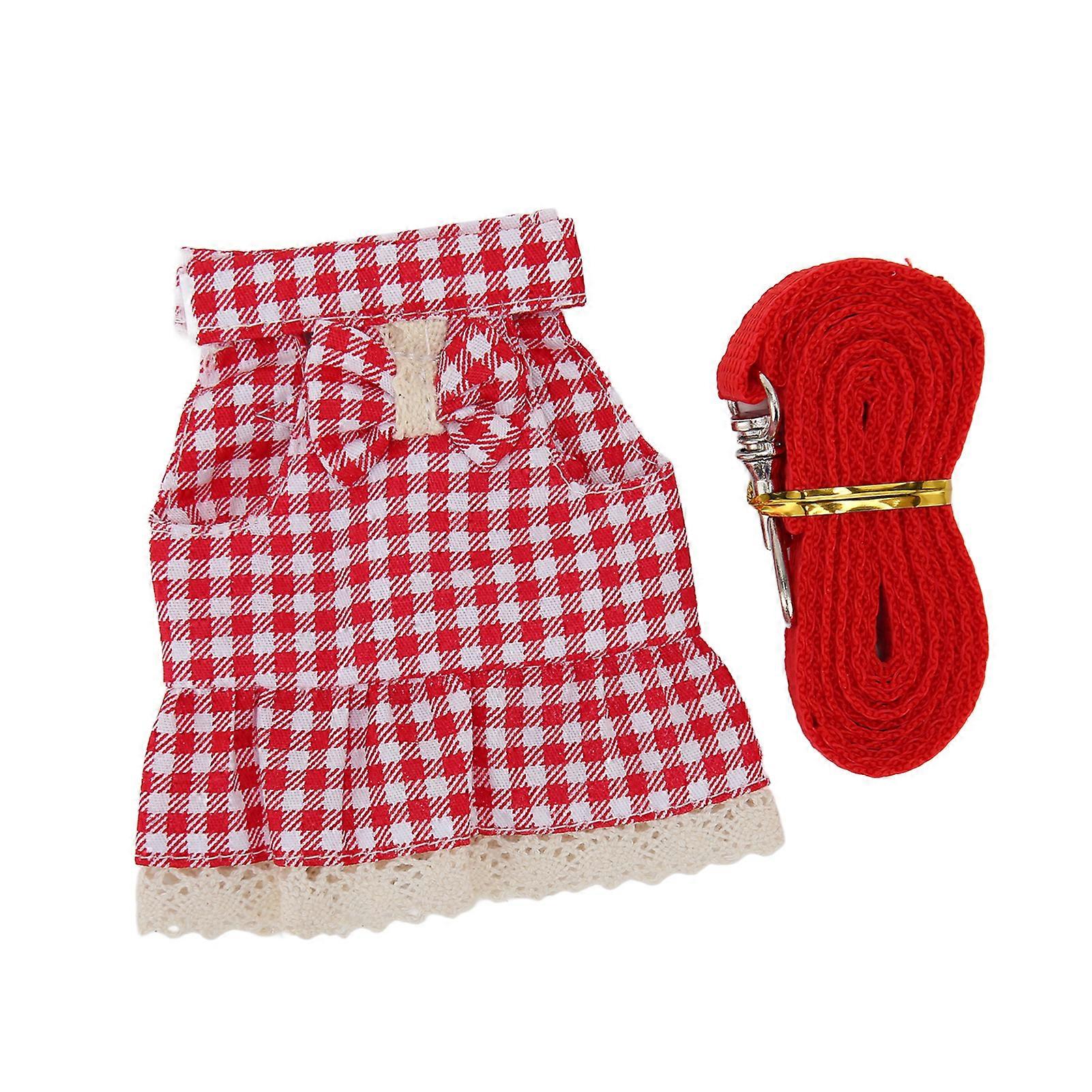 Adjustable Soft Rabbit Leash Harness Set with Red Plaid Rope