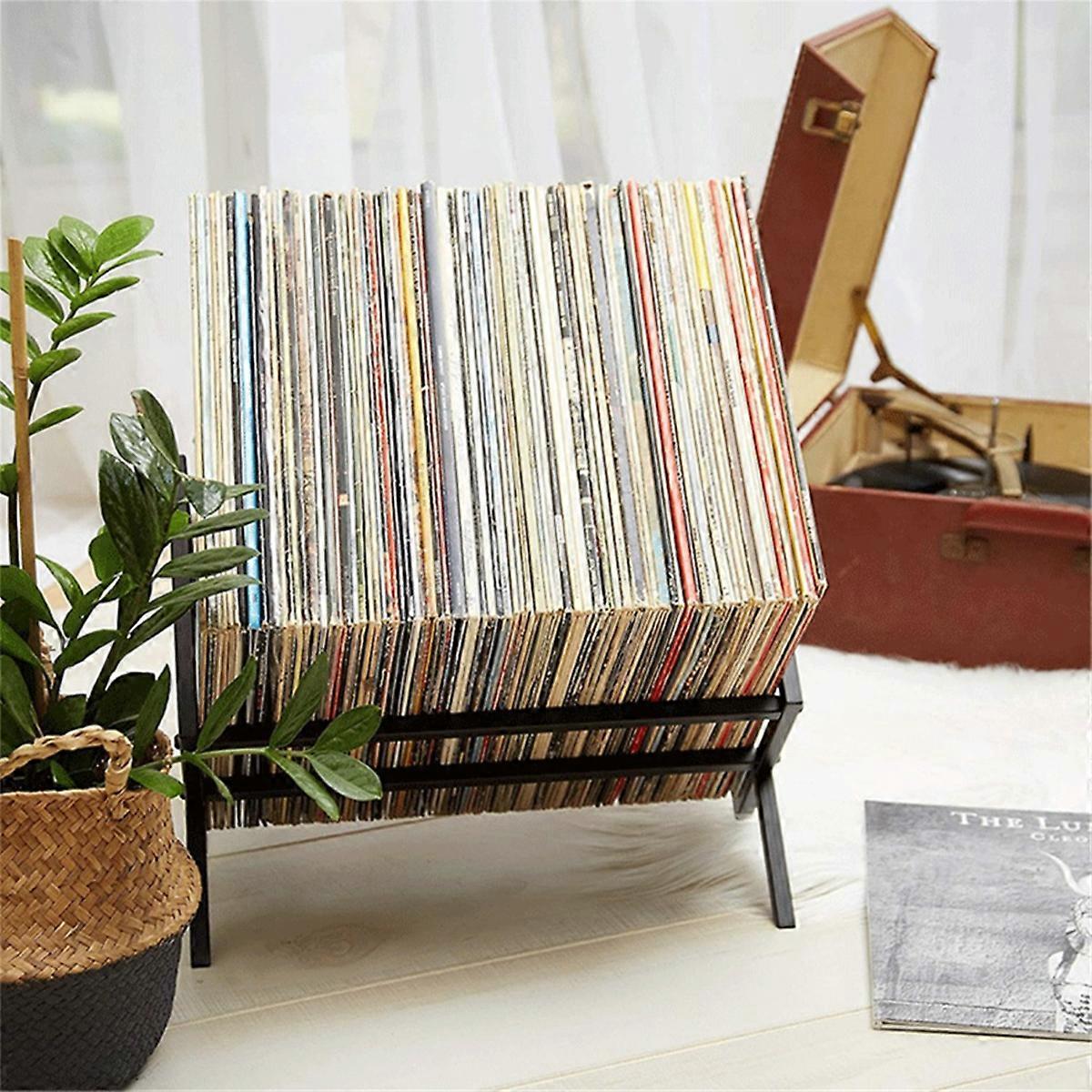 Record Storage Racks - Easy Assembly Vinyl Record Holder Stand 100Lps Sleek Matte Black LP Holder Stand
