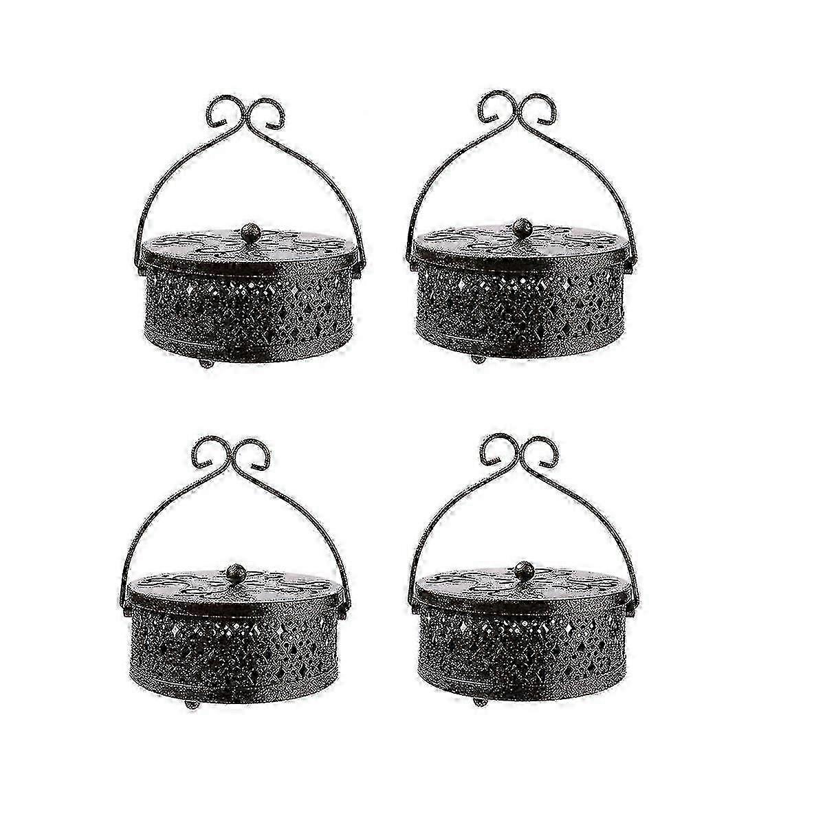 Bronze Retro Portable Hanging Incense Burner Holder with Handle Round Incense Coil Holder Set of 4pcs
