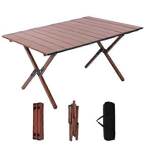 Portable Folding Wooden Dining Table For Camping And Travel, Expandable SmallSpace Table And Chair Set, Brown 90 Cm