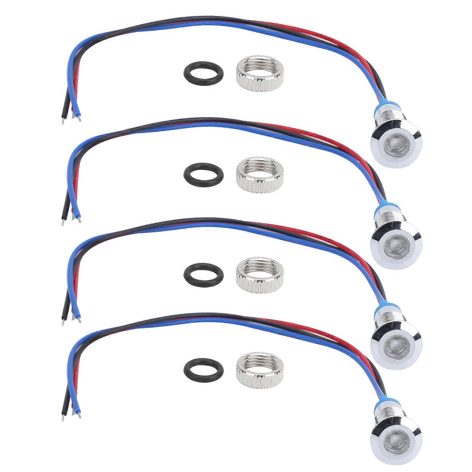 Lot de 4 voyants LED bicolores, anode commune, étanche, métal, 8 mm, 220 V (rouge, bleu)