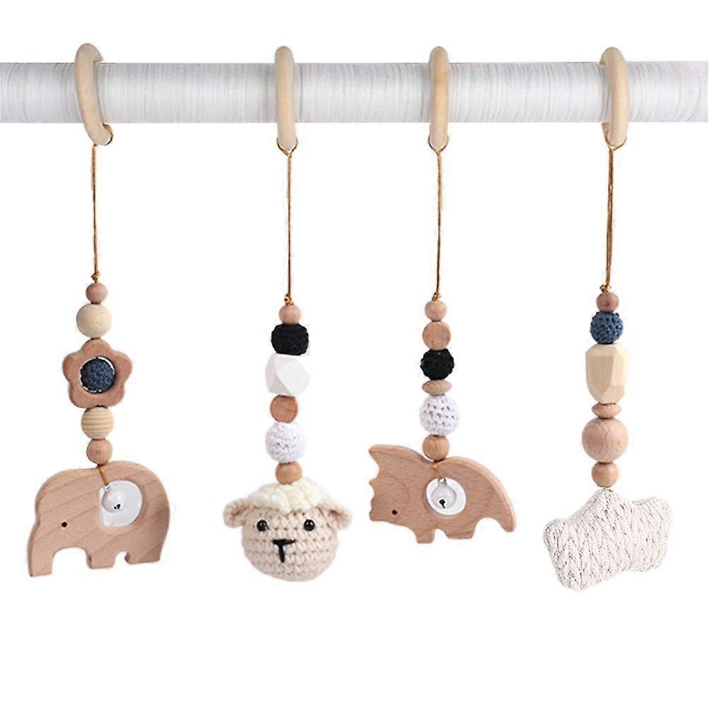 Lot de 4 arche de jeu en bois pour bébé, anneau de dentition, pendentif suspendu, jouet de gymnastique pour bébé