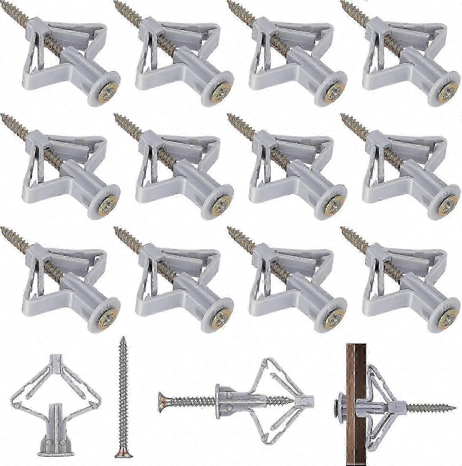 100pcs Drywall Anchors and Screws Set with Anti-Rotational Expansion Plugs for Plasterboard Walls
