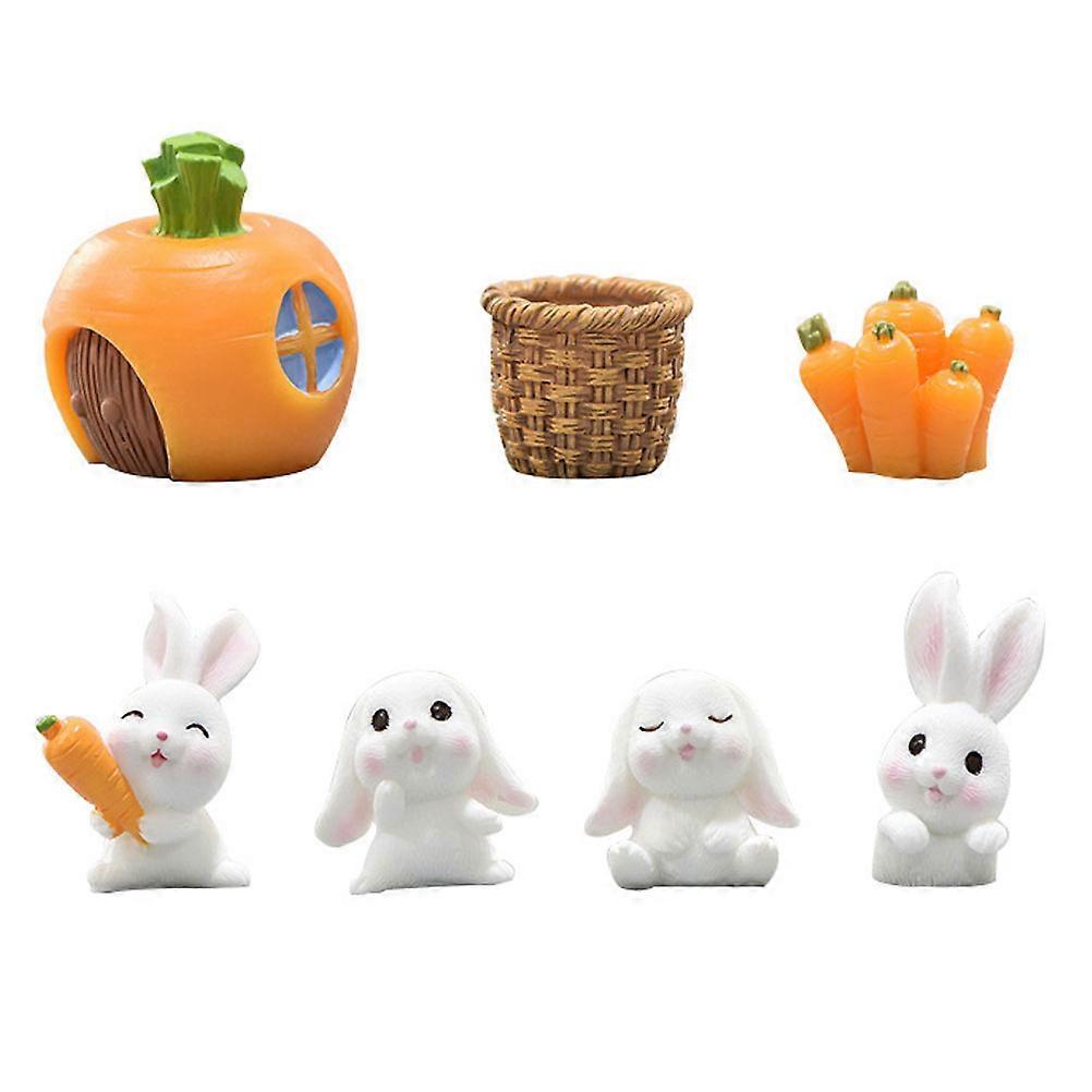 Resin Craft Adornment for Decor with 7Pcs Cartoon Rabbit Models