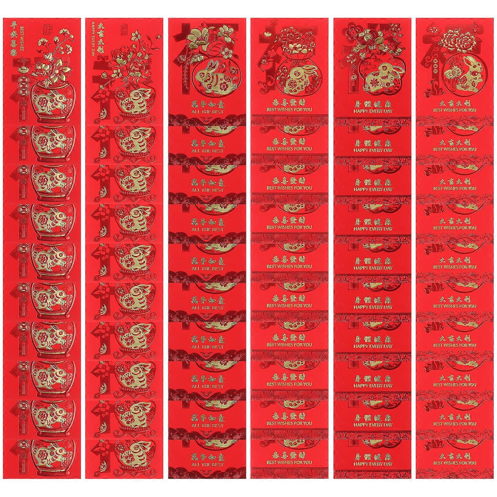 60Pcs Chinese New Year Red Envelopes Mixed Style Money Pocket Gift Giving Rectangular 11.5X8CM