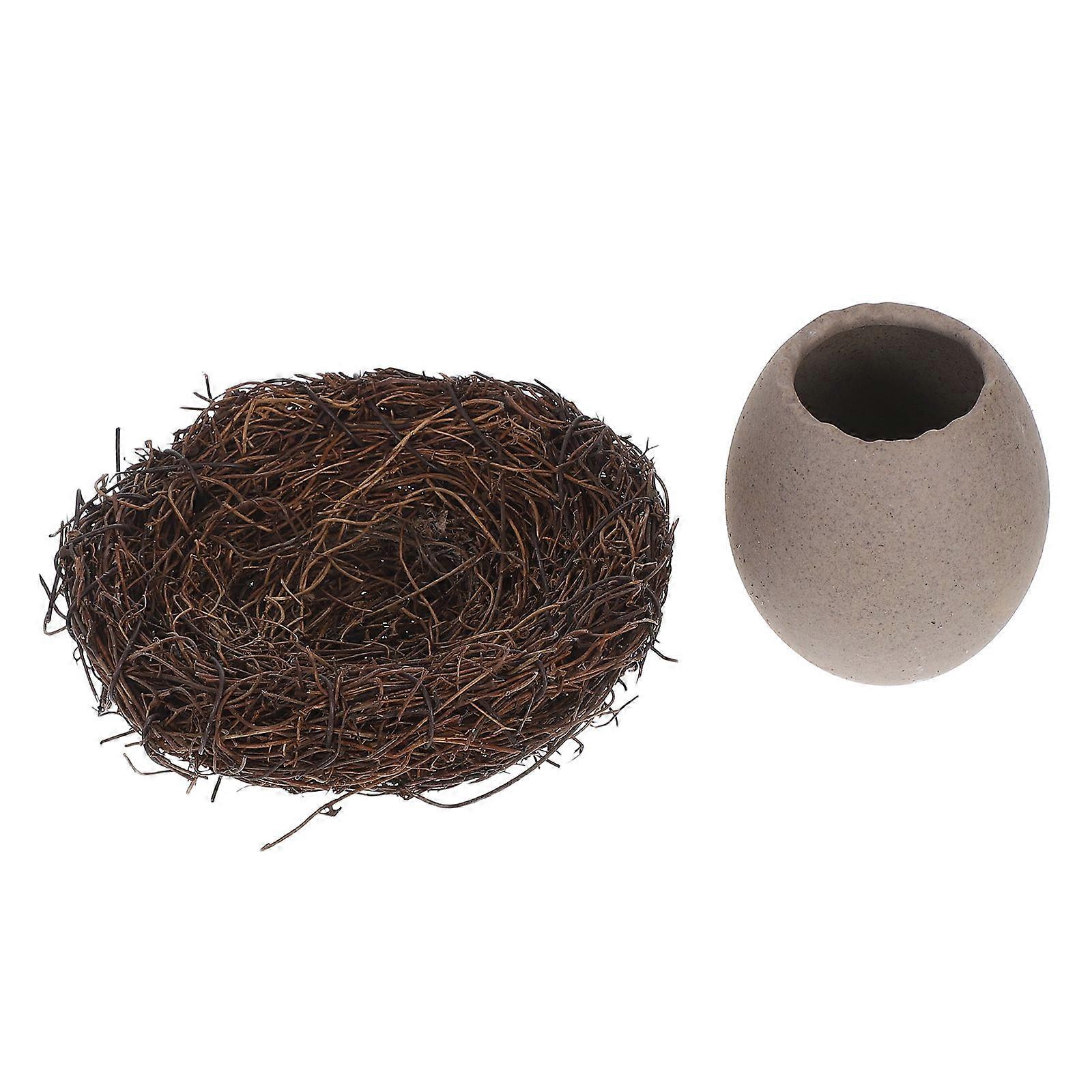 Ceramic Eggshell Planter with Bird Nest for Decoration 2Sets Included