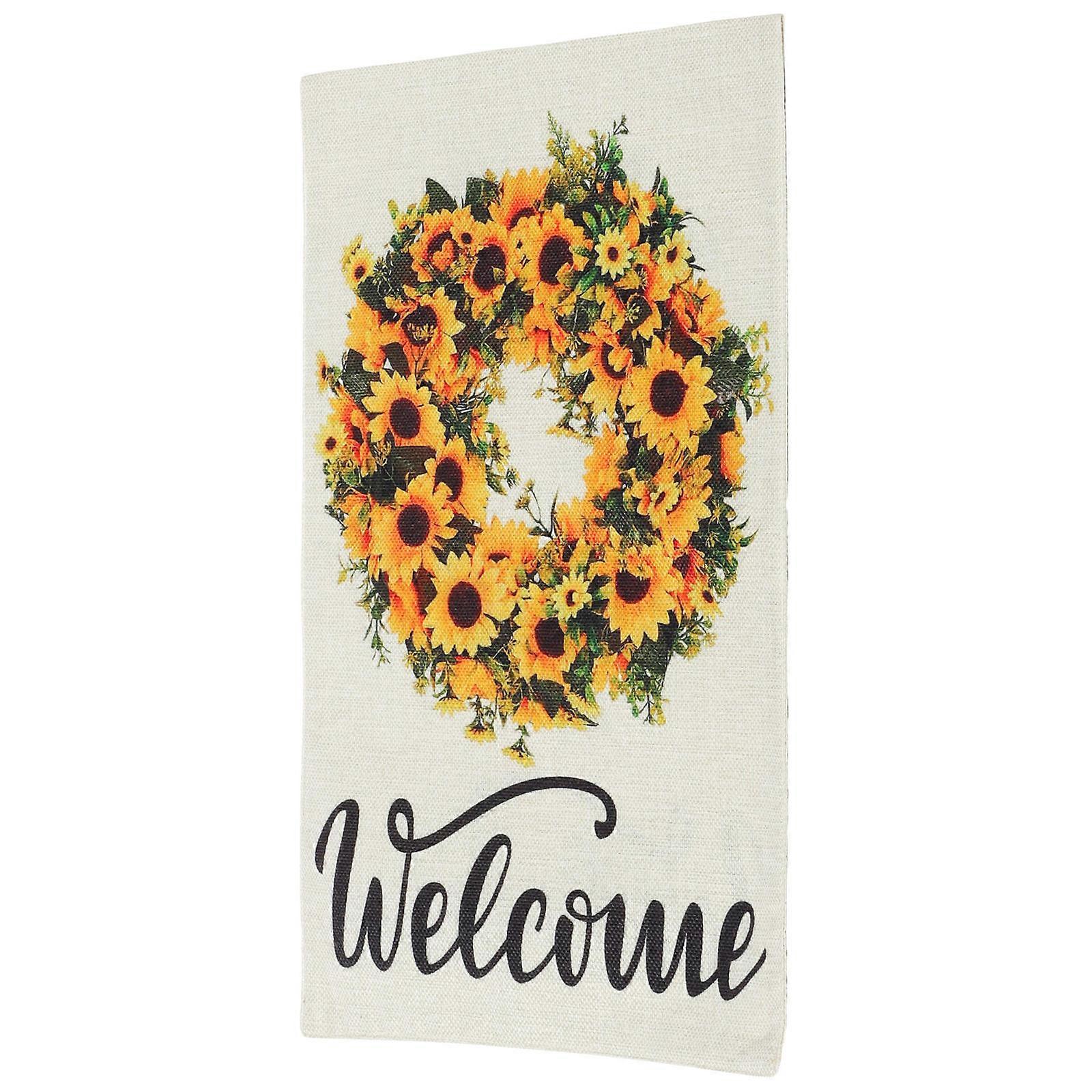 Outdoor Garden Flag Flax Fabric with Daisy Print 3Pcs for Welcome Decor