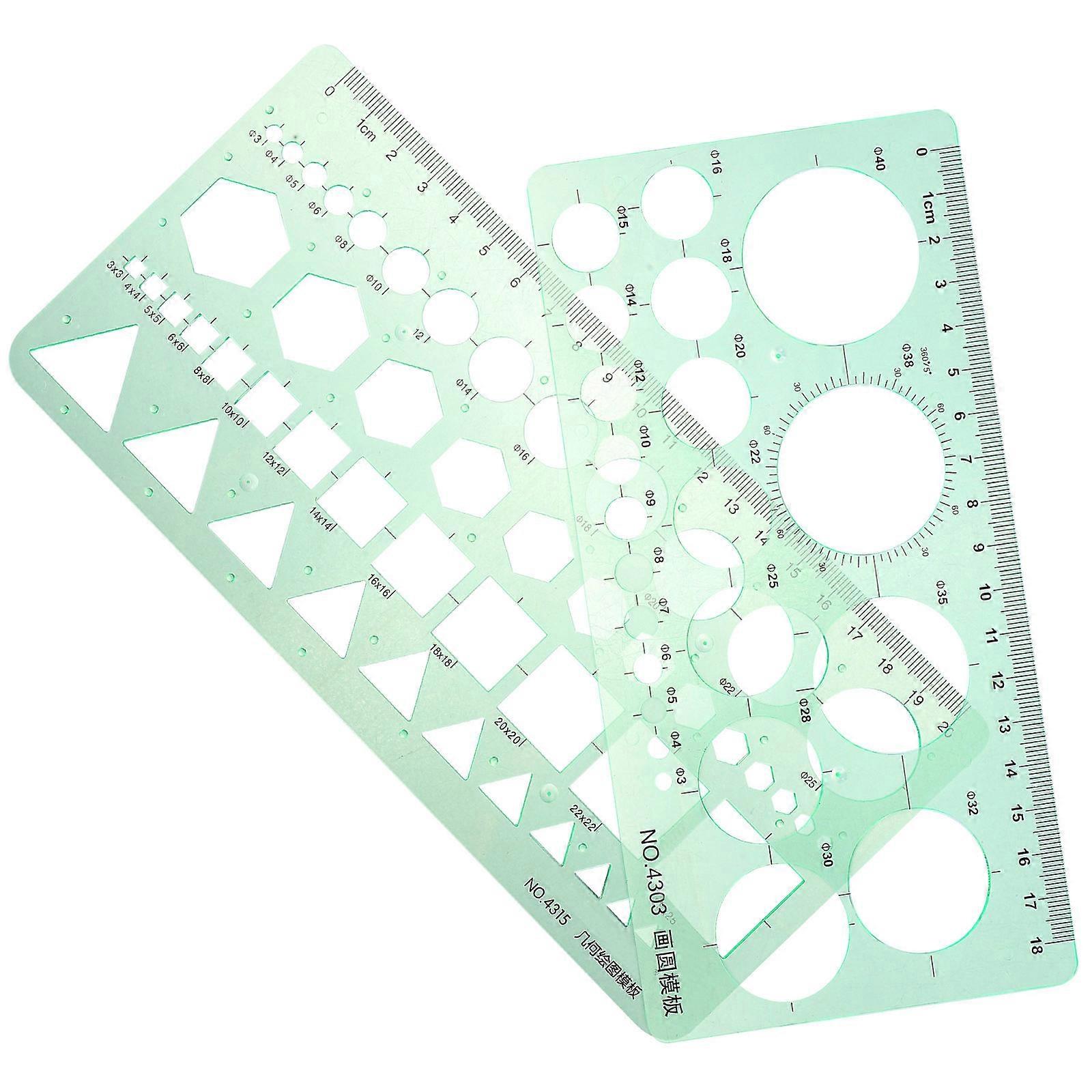 Multi-Functional Shape Ruler Geometric Templates For School Designers Measurement Drawing 2Pcs