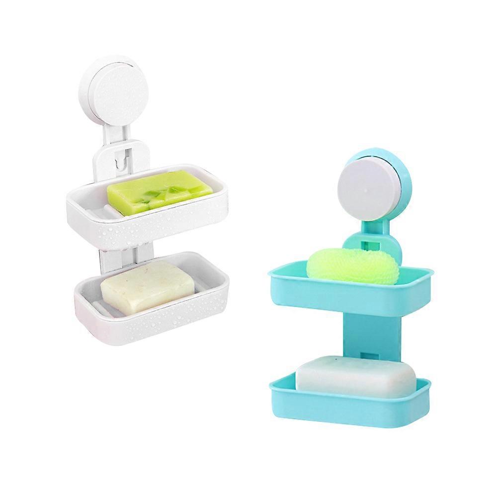 Soap Dish Double Layer Suction Cup Water Draining Rack for Holding Soap 2Pcs