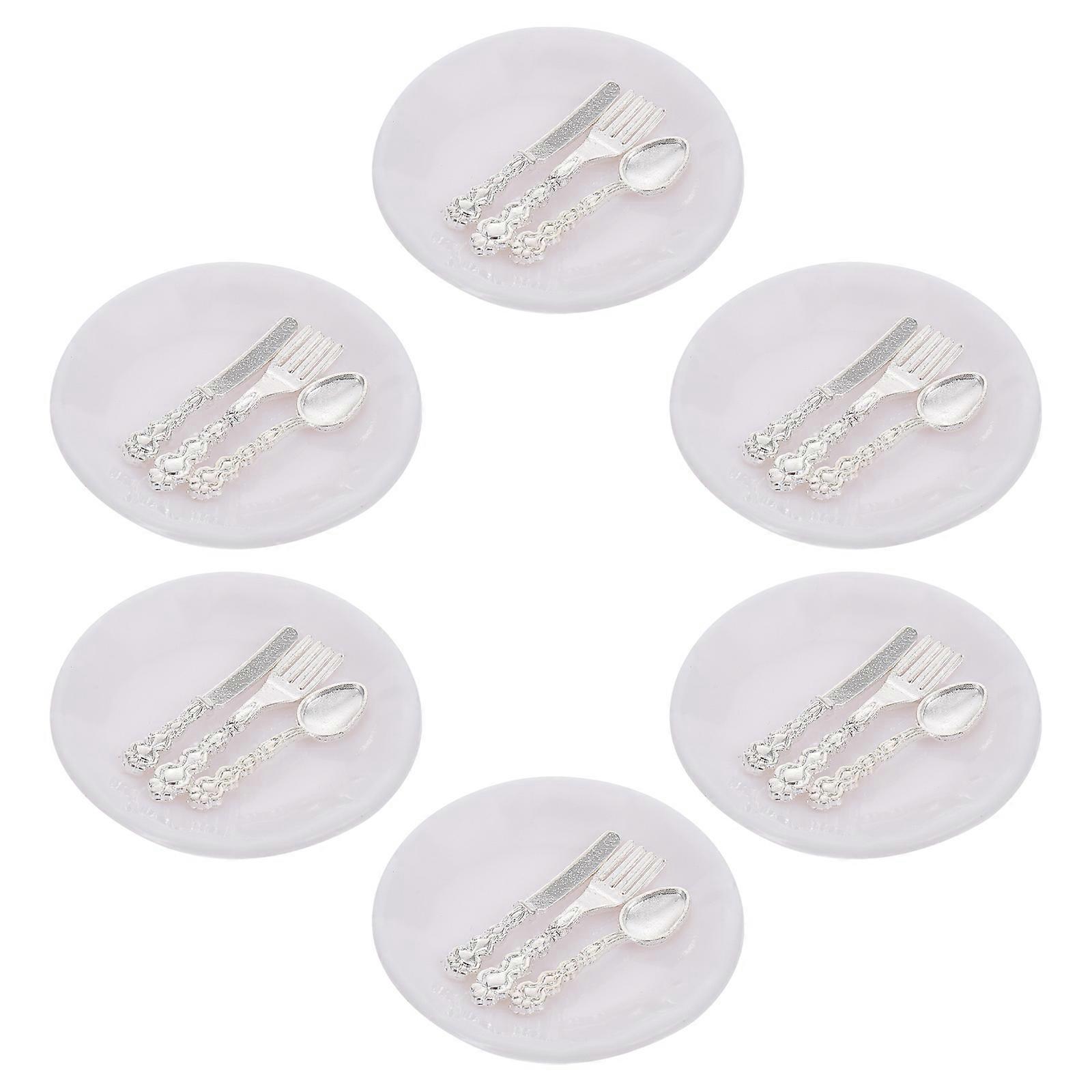 White Mini House Tableware Simulated Flatware for Decor 6Sets