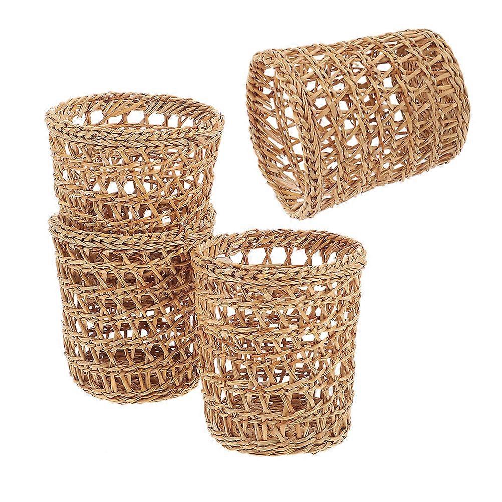 Woven Cup Sleeve Handwoven Protector for Hot Tea Cups 8Pcs Light Brown