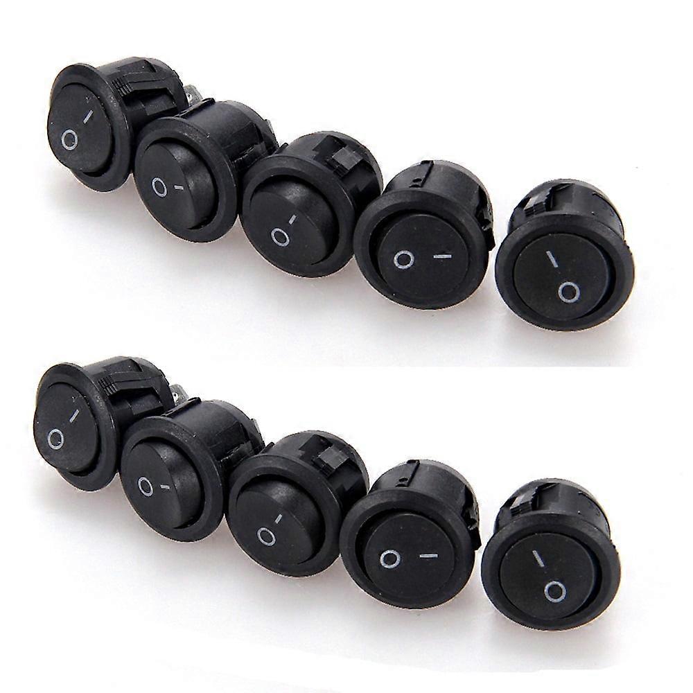 10x Round Rocker Switch Black ON/OFF I/O SPST Circular 12VDC 5A 10A/125V/250V AC