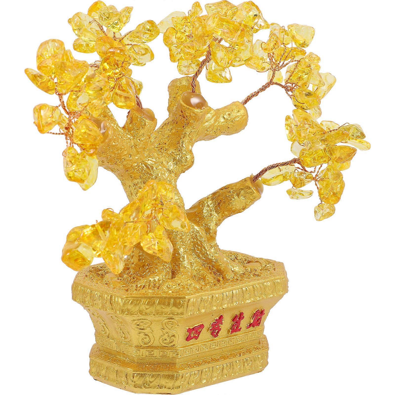 Fortune Tree Sculpture Crystal Tree Statue for Home Decor 3Pcs Set