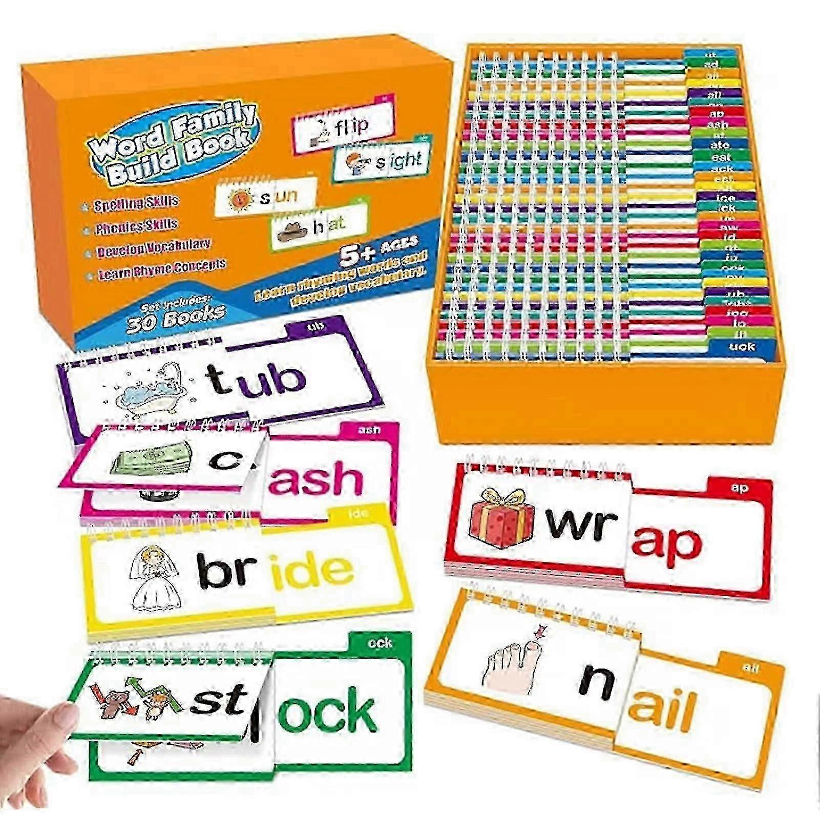 Interactive Phonetic Learning Tool: 30 Rhyme Flip Books for Kids with Word Family Spirals
