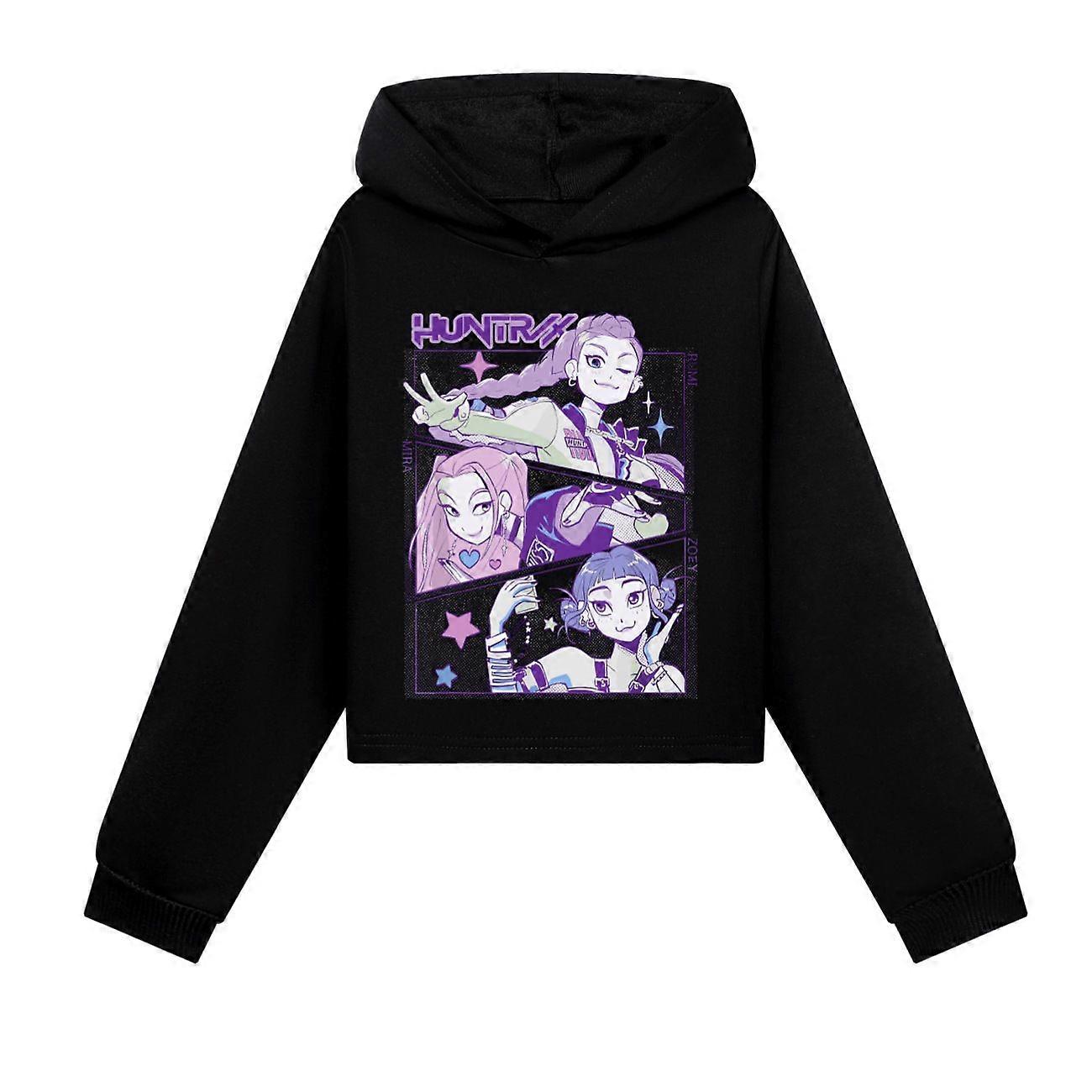 K-Pop Demon Hunters Girls' Cropped Hoodie, Trendy Kpop Inspired Outfit with Stylish Print for Kids' Casual Wear, School and Daily Activities