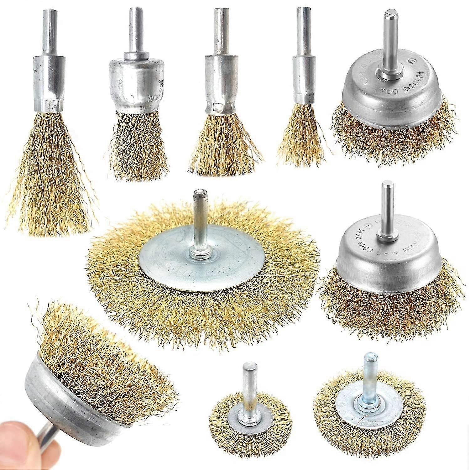 9 Pieces Professional Wire Brushes, Drill Brushes For Rust Removal, Cleaning, 1/4" Shank
