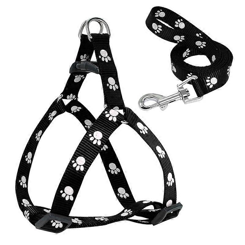 Cute Paw Print Step Dog Harness and Leash Set Nylon Adjustable Dog Harness Walking Leash Strap for Small Medium Dogs S/M/L