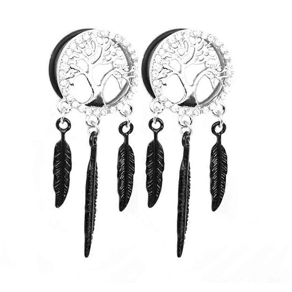 Tree Pattern Ear Piercing Plugs for Decoration 2Pcs Silver Alloy Flesh Tunnels