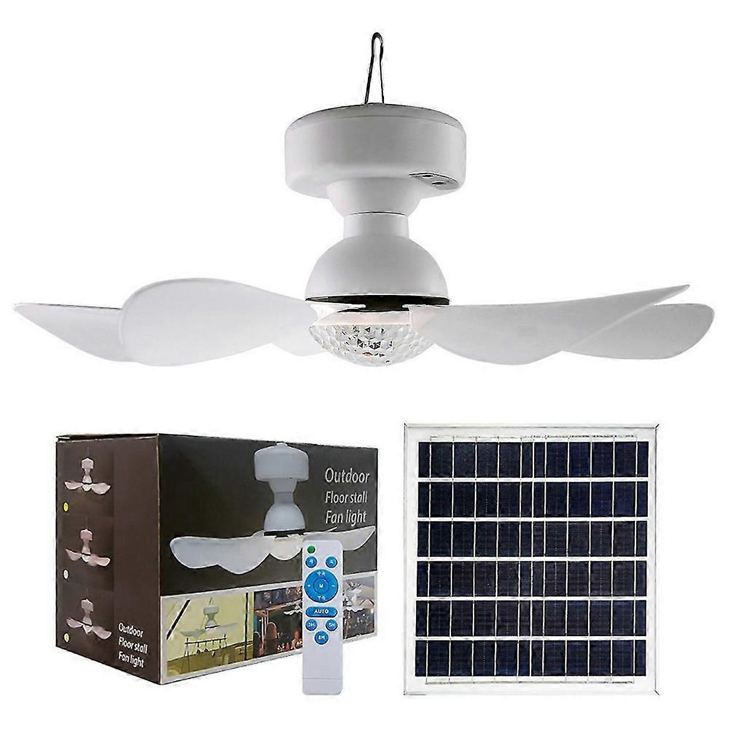 3 Levels Dimmable Solar Powered Fan Light for Outdoor Camping Remote Control Hanging Ceiling Fan