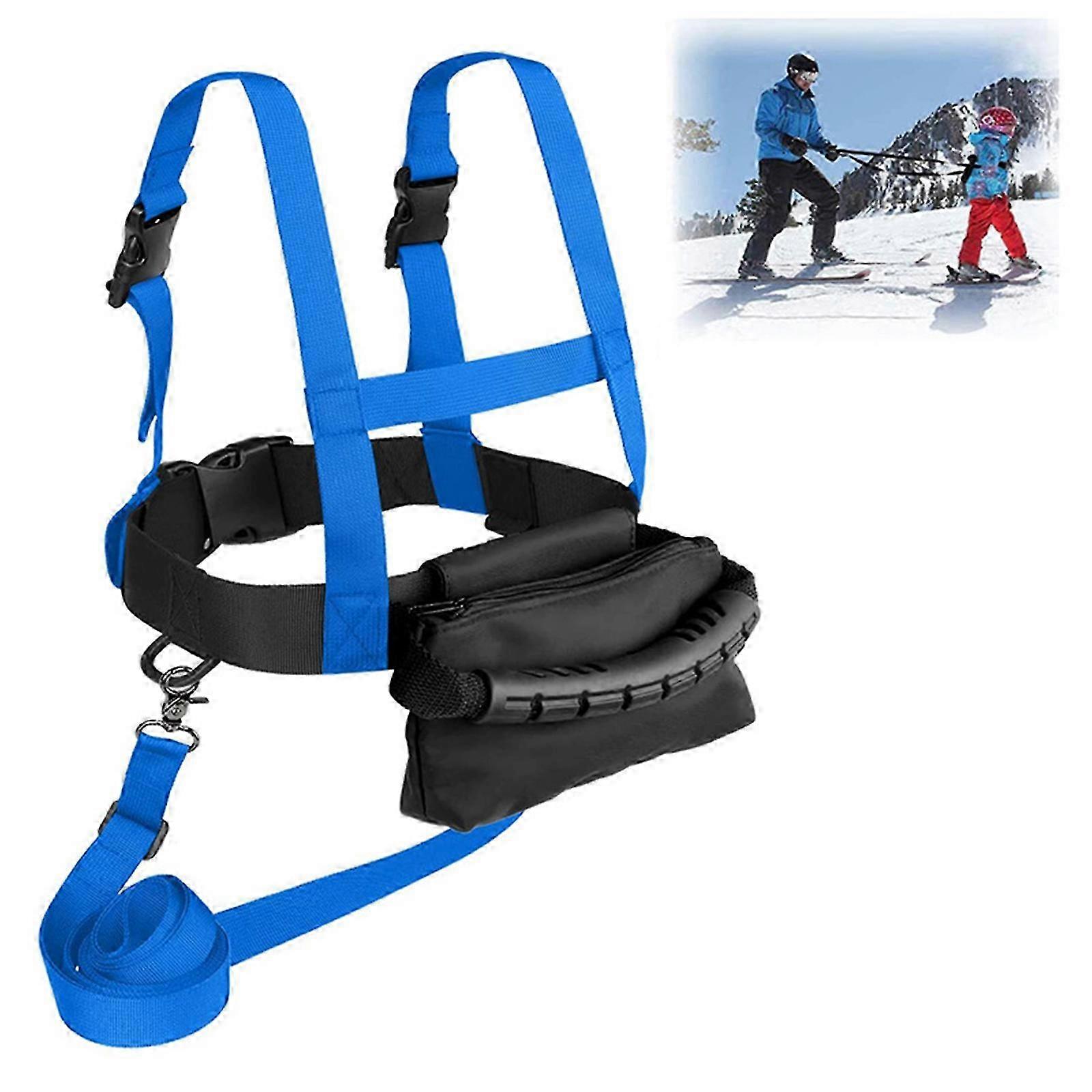 Kids Ski Shoulder Harness Beginners Leash Ski Training Harness Skating Snowboard--blue