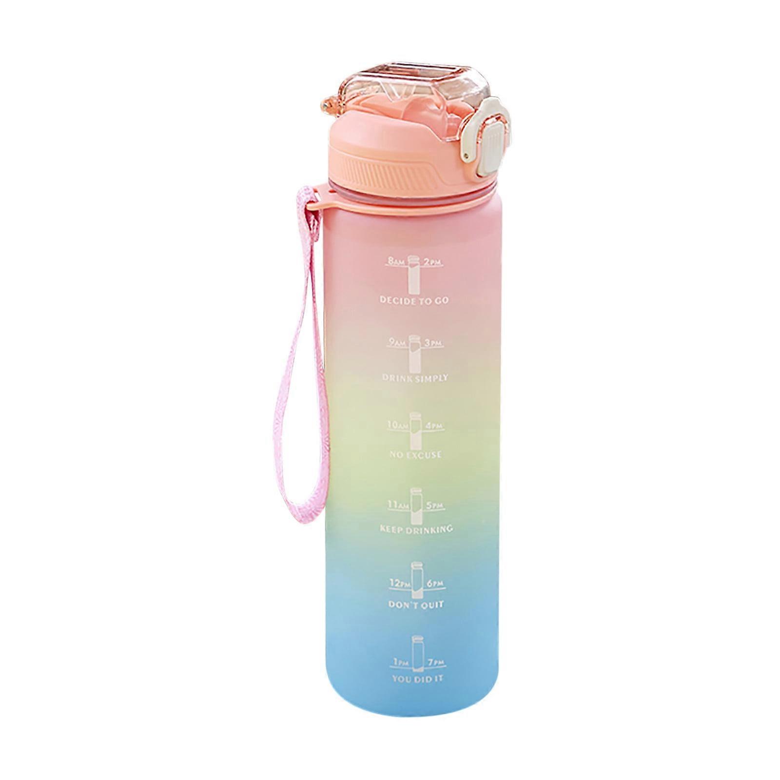 JingChun 1 Liter Water Bottle with Water volume scale Hourly BPA Free Reusable Leak Proof with Straw