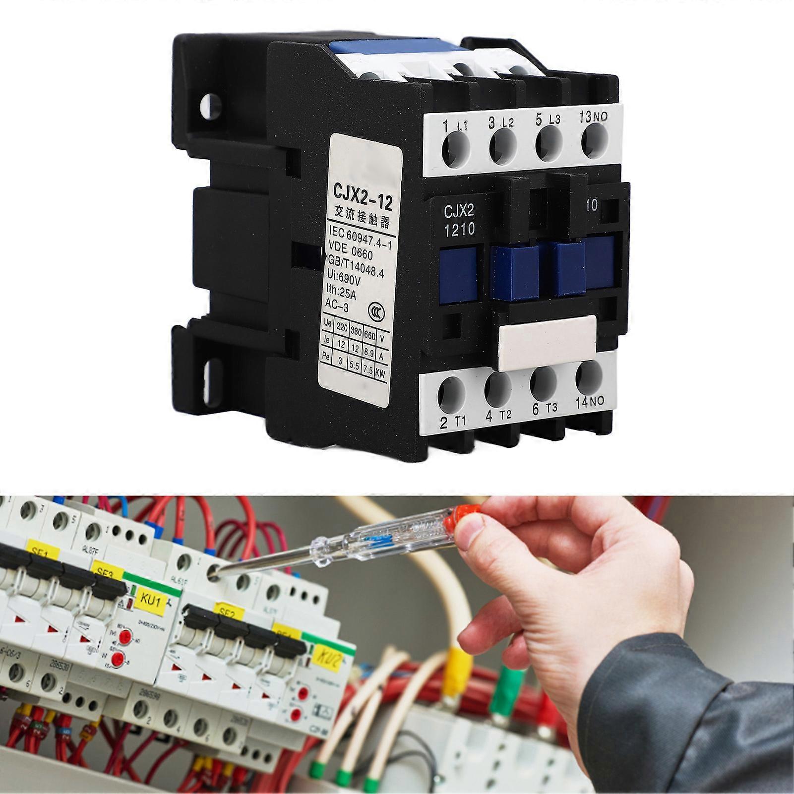 AC Contactor 3 Pole Silver Contact Normally Open DIN Rail Mounted High Sensitivity Electric Motor Contactor AC36V 12A 