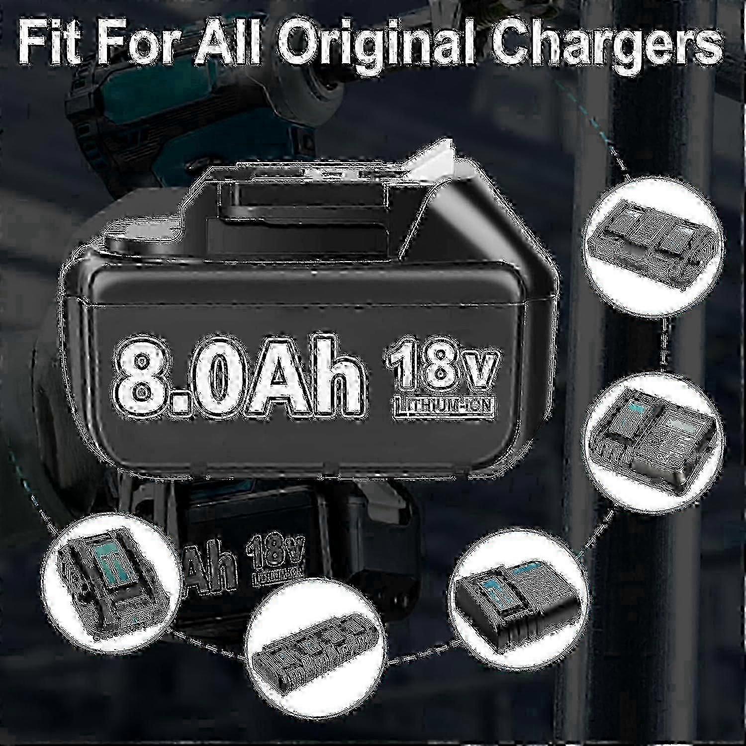 2Pack 8.0Ah BL1860B 18V Battery Replacement for Makita 18V BL1860 BL Fian Cordless Tools Lithium-Ion Rechargeable Power Pack