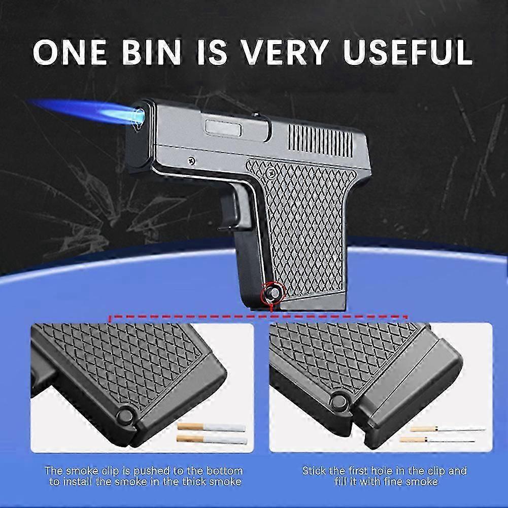 gun cigarette lighter uk Gun Butane Torch Lighter, Black Pistol Cigarettes Case Lighter , Adjustable  Straight Flame Lighter(No Fuel)