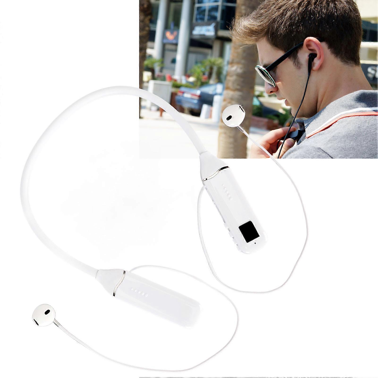 Bluetooth Neckband Headphone LED Power Display Memory Card Playback Magnetic Earbuds Headset with RGB Backlight White 