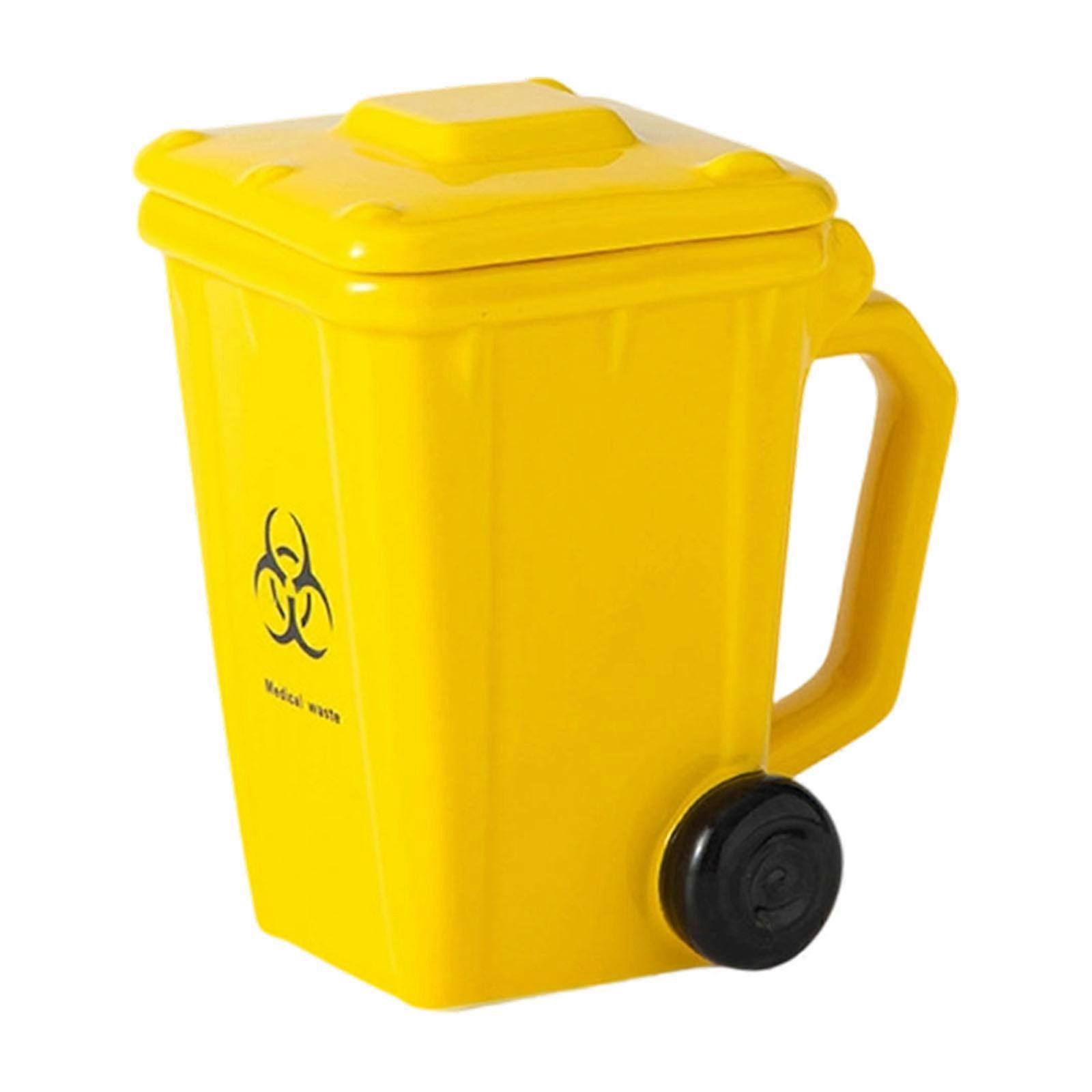 Capricious Wastebasket Shape Ceramic Mugs 400ml Multipurpose Drinkware Garbage Can Shape Mugs For Coffee Teas Juice  Yellow
