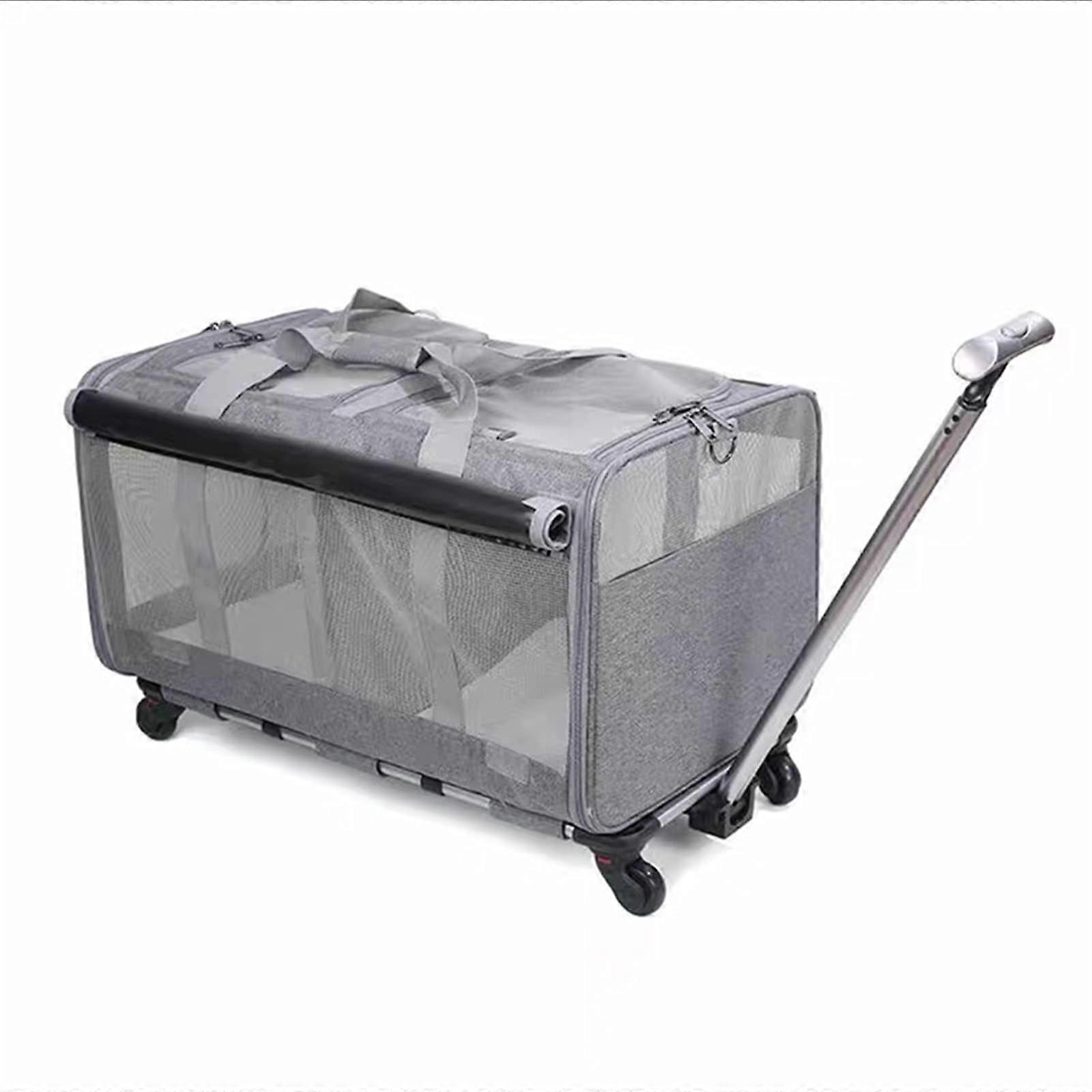 Cat Backpack Foldable Pet Trolley Case Large DoubleLayer Portable Breathable Dog Carrier Bags Grey