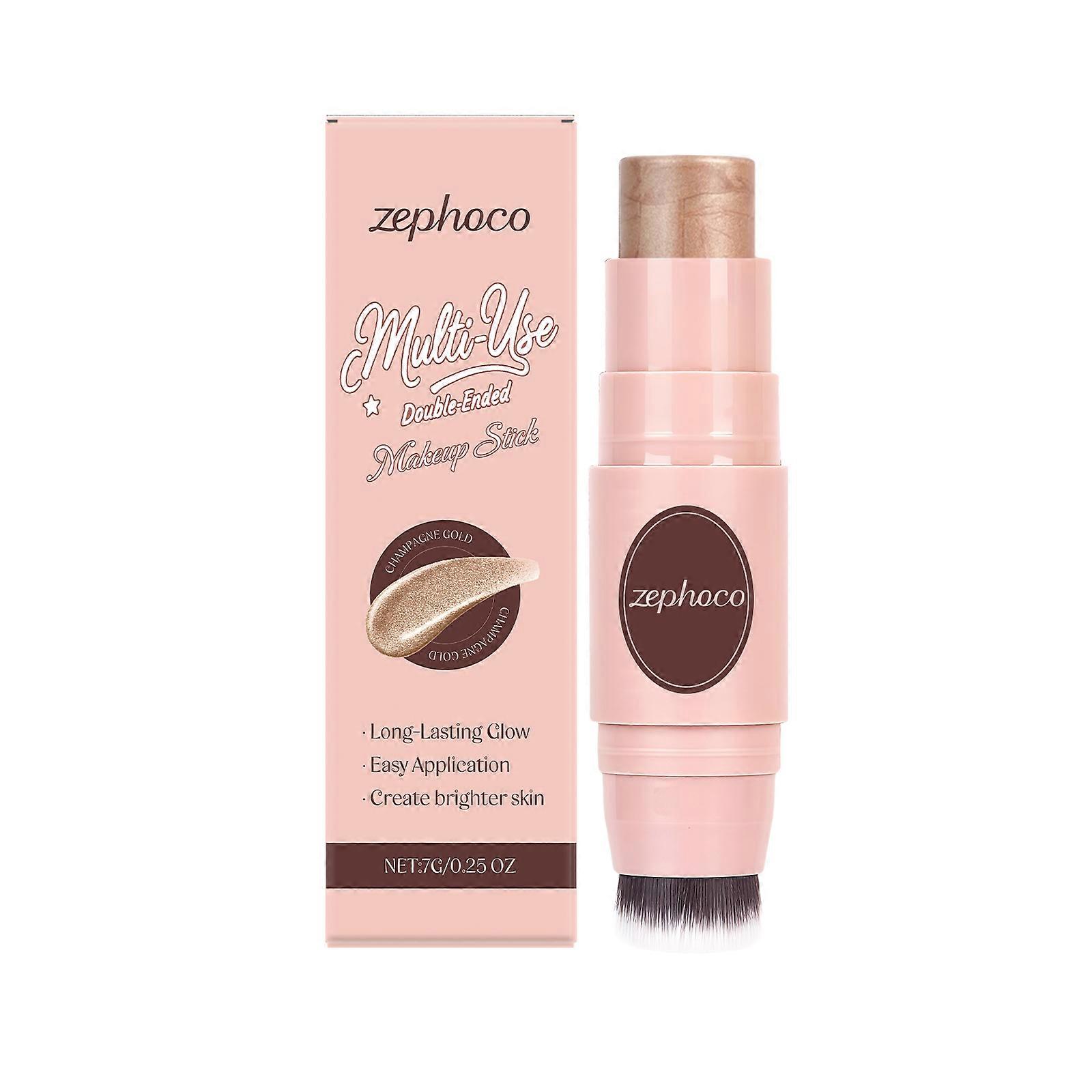 Zephoco Champagne Gold Double-Headed Makeup Stick Blush Blush Blush Rosy And Three-Dimensional Luster Multi-Functional Makeup Stick Friendly To Beginn