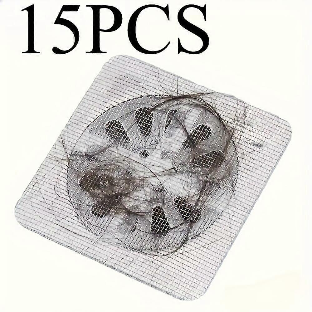 15 self-adhesive drain filters with strong filter stickers to prevent clogging; suitable for kitchens, bathrooms, and toilets.