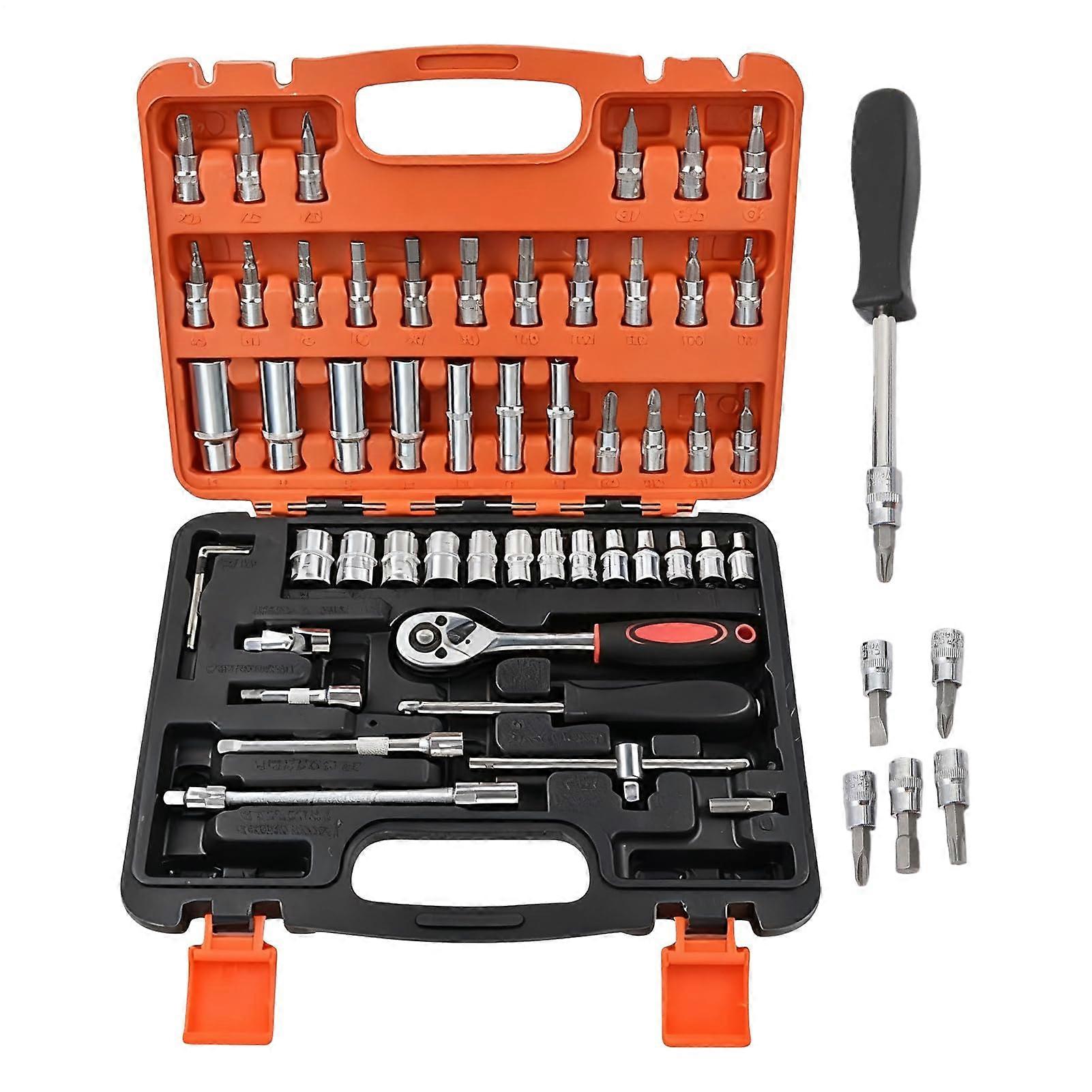 Socket Wrench Set 53Piece Carbon Steel Kit With Storage Case For Automotive  And Home Maintenance