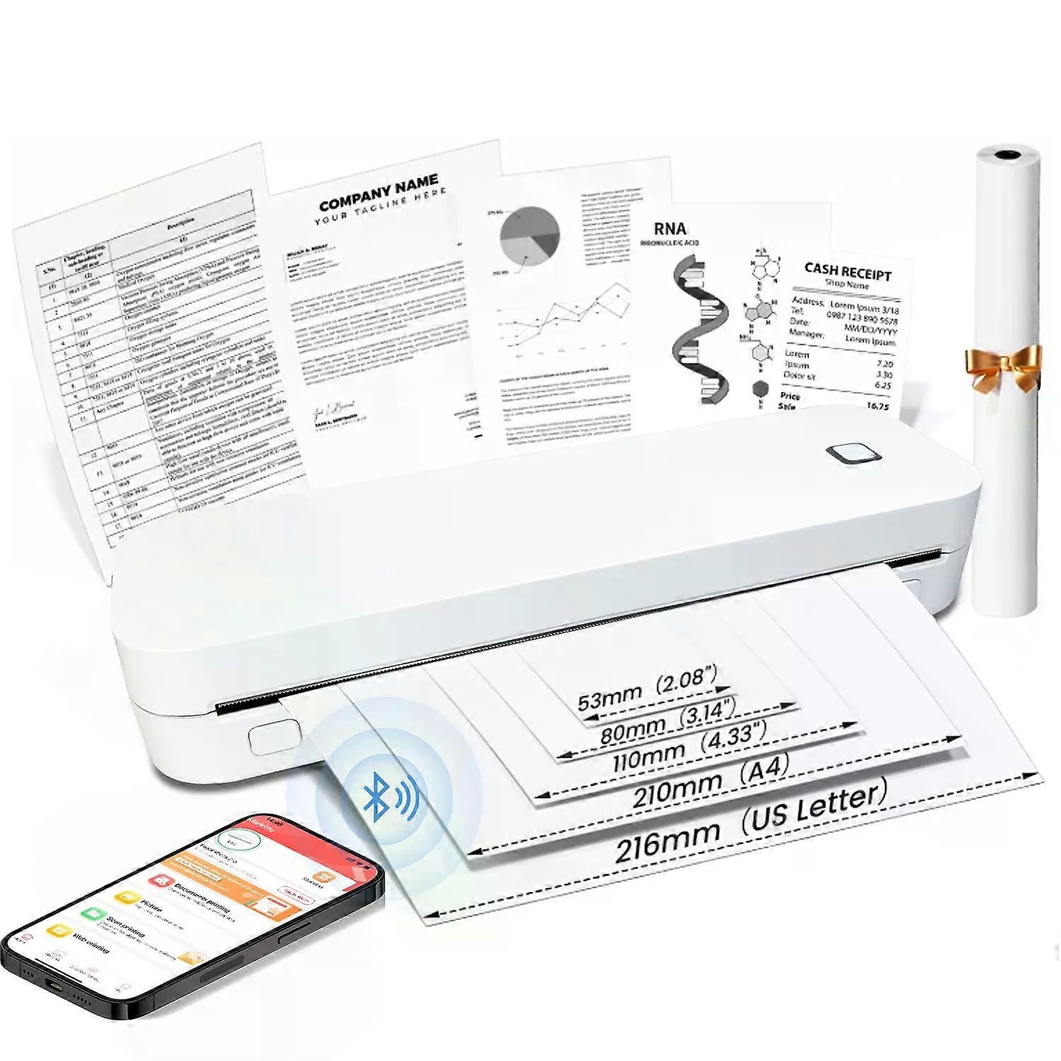 Bluetooth Thermal Inkless Printer A4 Maker Wireless Mobile Travel Printer Tattoo Paper Compatible with iPhone Android Mac Window