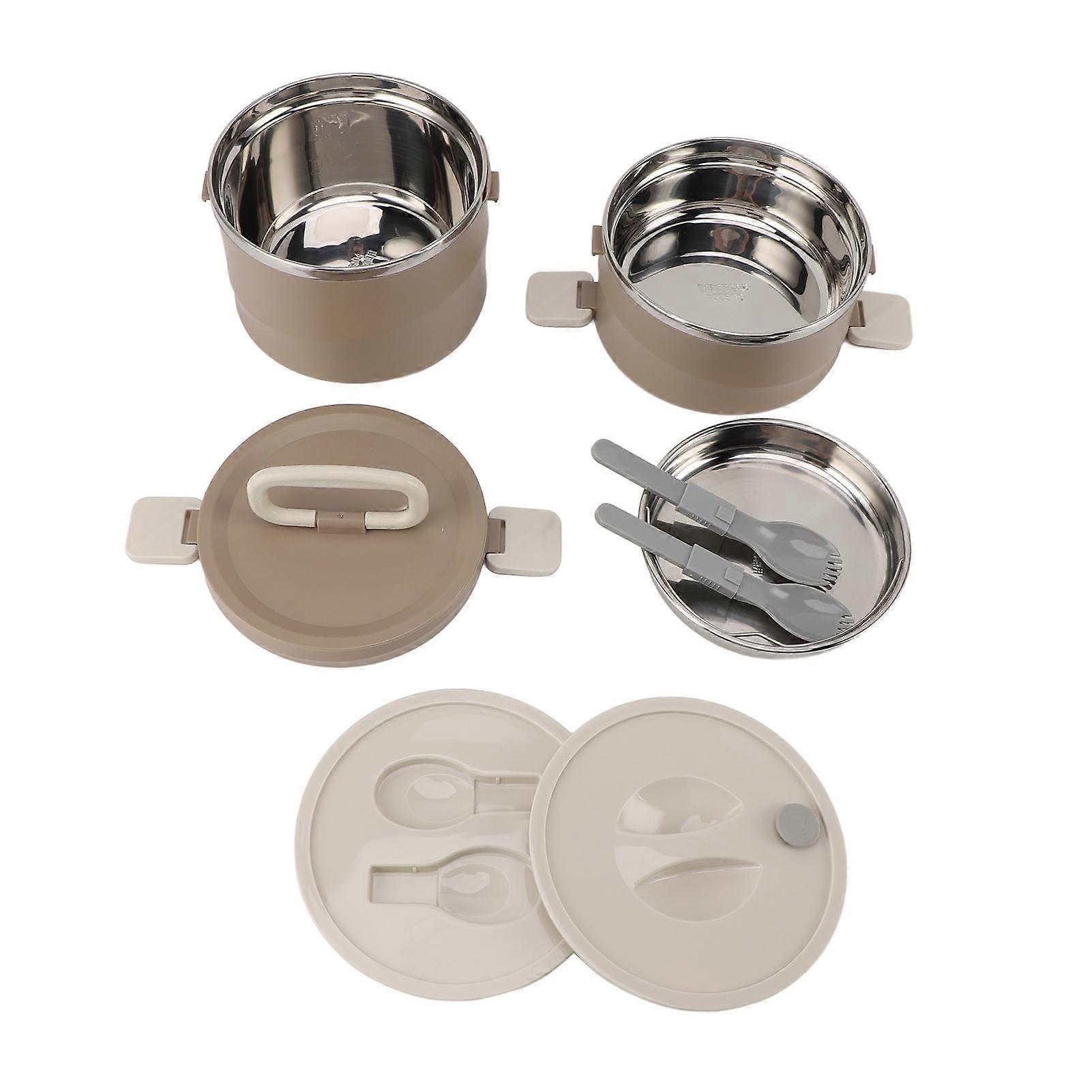 Insulated Food Container 304 Stainless Steel PP Stackable Portable Round Bento Lunch Box with