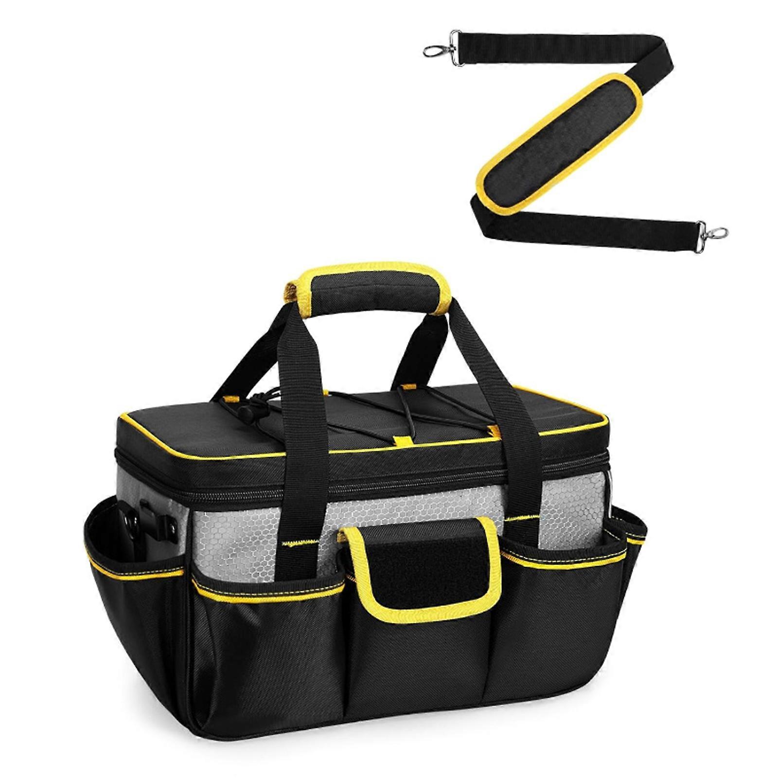 Multi Compartment Fabric Tool Storage Bag with Elastic Top Bands Work site Tool Organizers for Construction Tools Multicolor