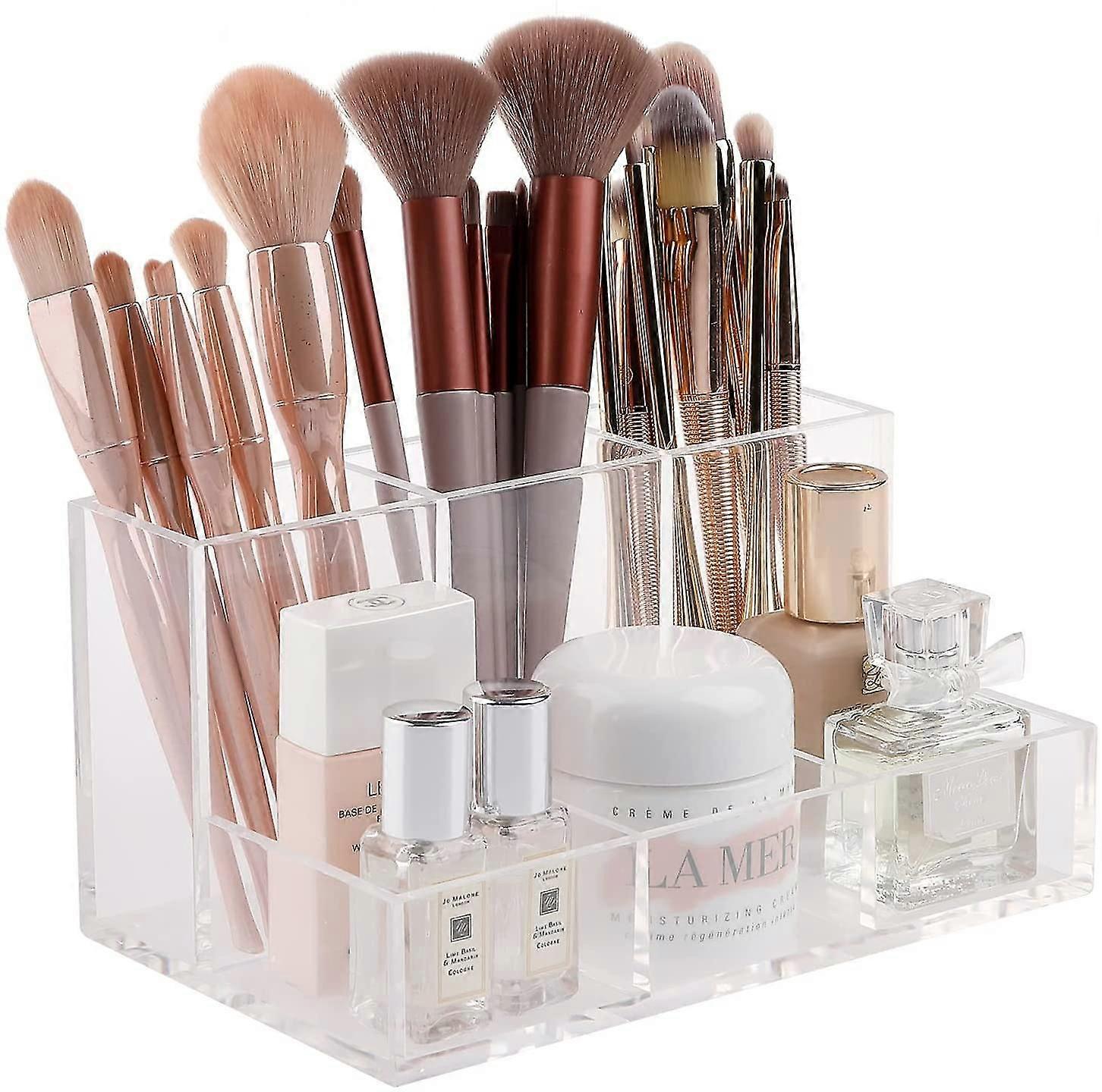 Clear Makeup Brush Holder, Cosmetics Organizer Desktop Storage Box Display Case