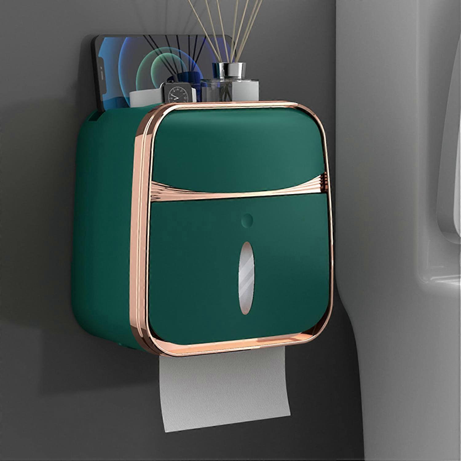 Paper Towel Dispenser WallMounted Adhesive Toilet Paper Holder Double Layer Tissue Drawer Green Plating 20.5x13x22.5cm